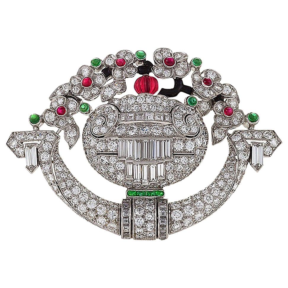 Tiffany & Co. Diamond and Colored Gem-Set Concealed Watch Brooch 