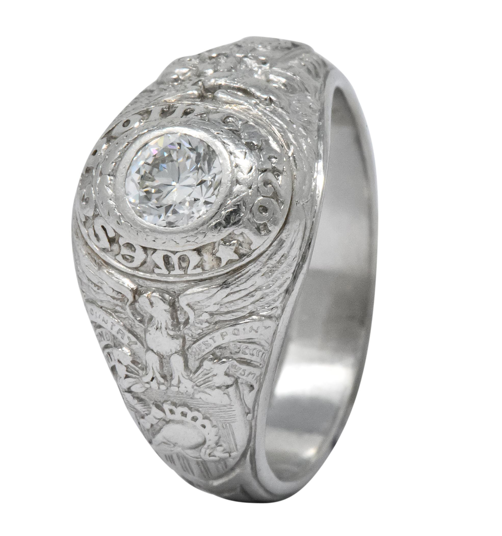 Tiffany & Co. 1925 Diamond Platinum West Point Class Unisex Ring In Excellent Condition In Philadelphia, PA