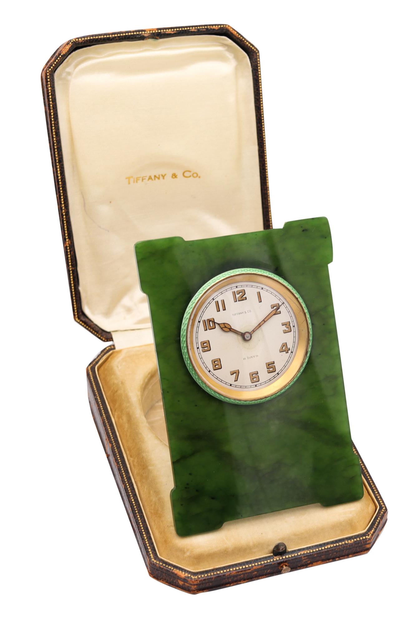 Tiffany & Co. 1928 Art Deco 8 Tage Jade und Spinat grün Emaille Staffelei zurück Schreibtisch 3