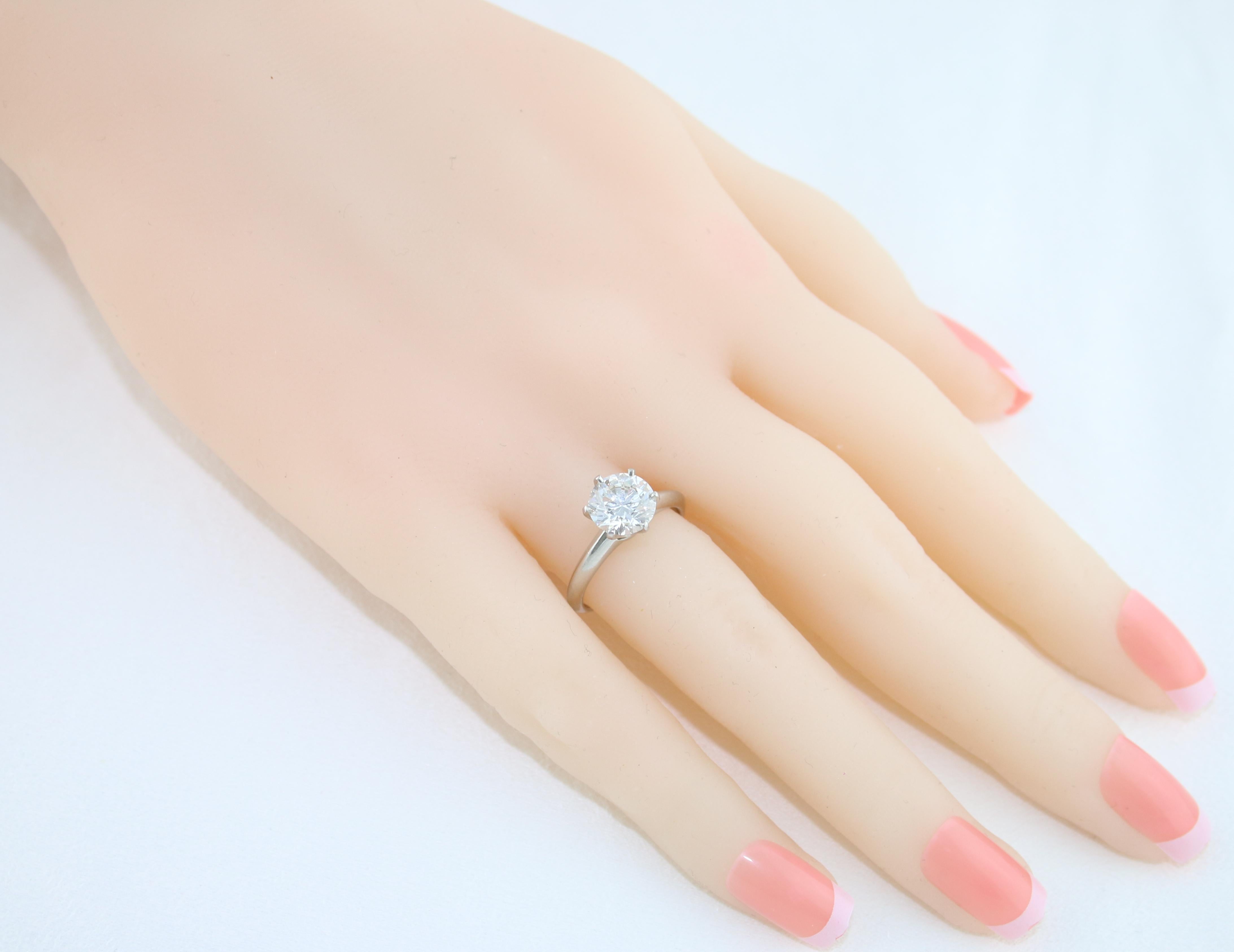 Round Cut Tiffany & Co. 1.93 Carat G VVS1 Diamond Platinum Ring For Sale