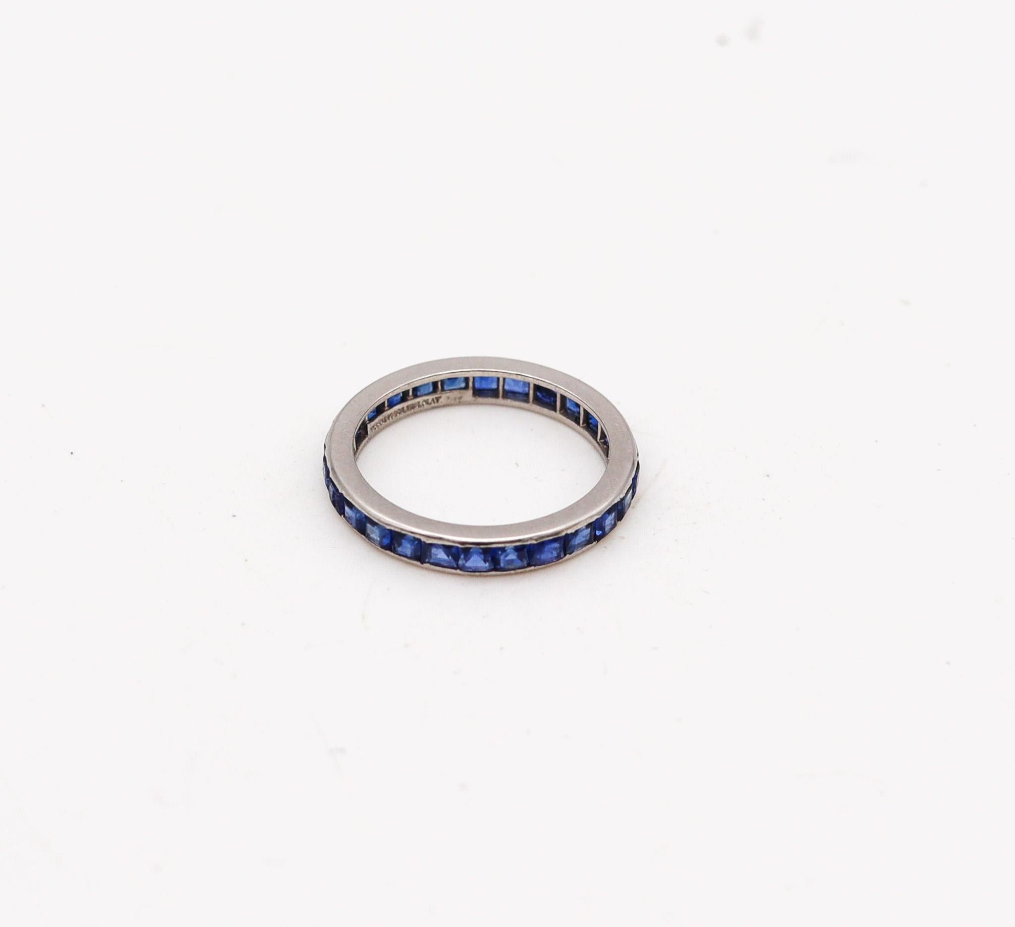 Square Cut TIFFANY & CO. 1930 Art Deco Eternity ring In Platinum With 1.82 Ctw In Sapphires For Sale