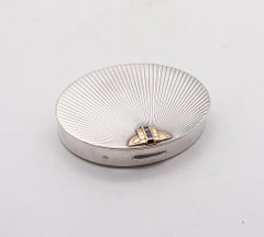 Tiffany & Co. 1938 Art Deco Oval pill Box 925 Sterling And 14Kt Gold & Sapphires