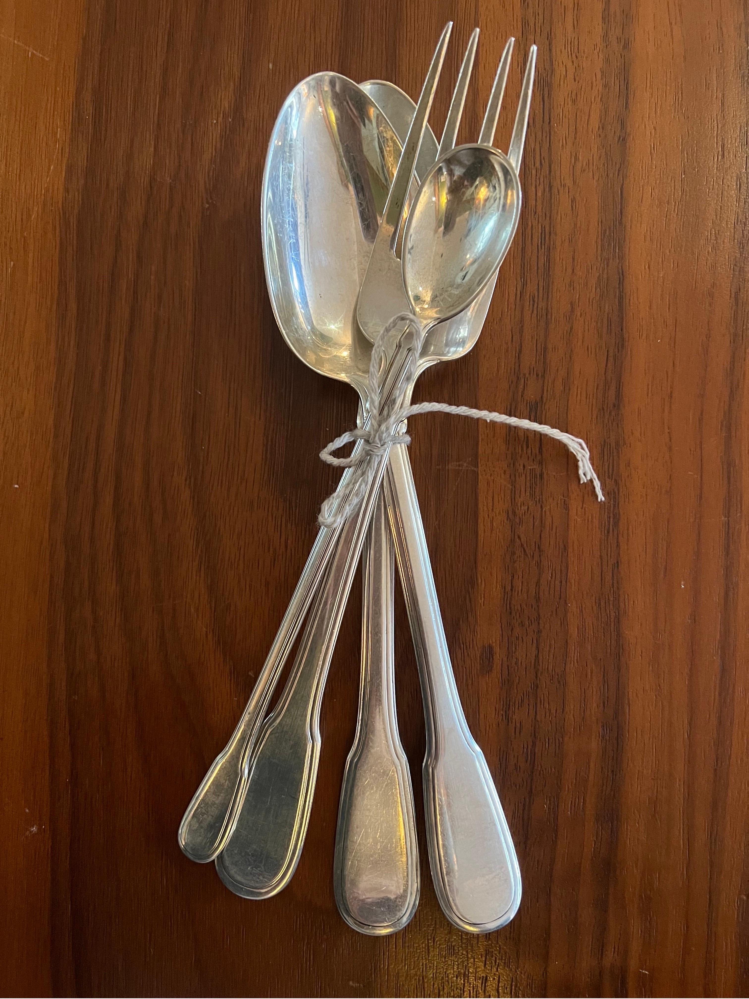 20th Century Tiffany & Co. 1938 Hamilton Pattern Serving Fork, Spoons & Tea Spoon, Set of 4