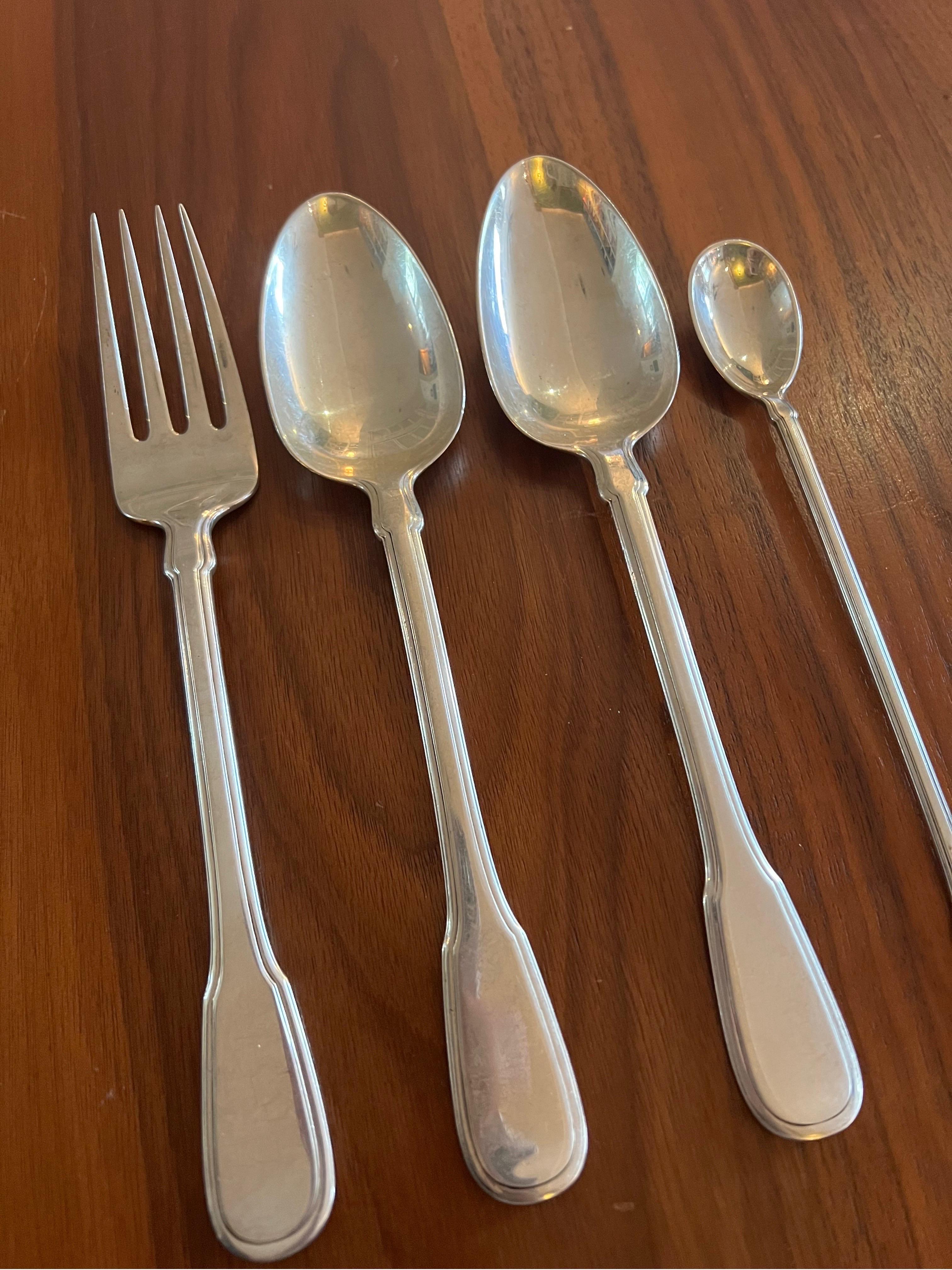 Sterling Silver Tiffany & Co. 1938 Hamilton Pattern Serving Fork, Spoons & Tea Spoon, Set of 4
