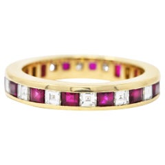 Tiffany & Co. 1.94 Carat Diamond Ruby 18 Karat Yellow Gold Vintage Eternity Ring