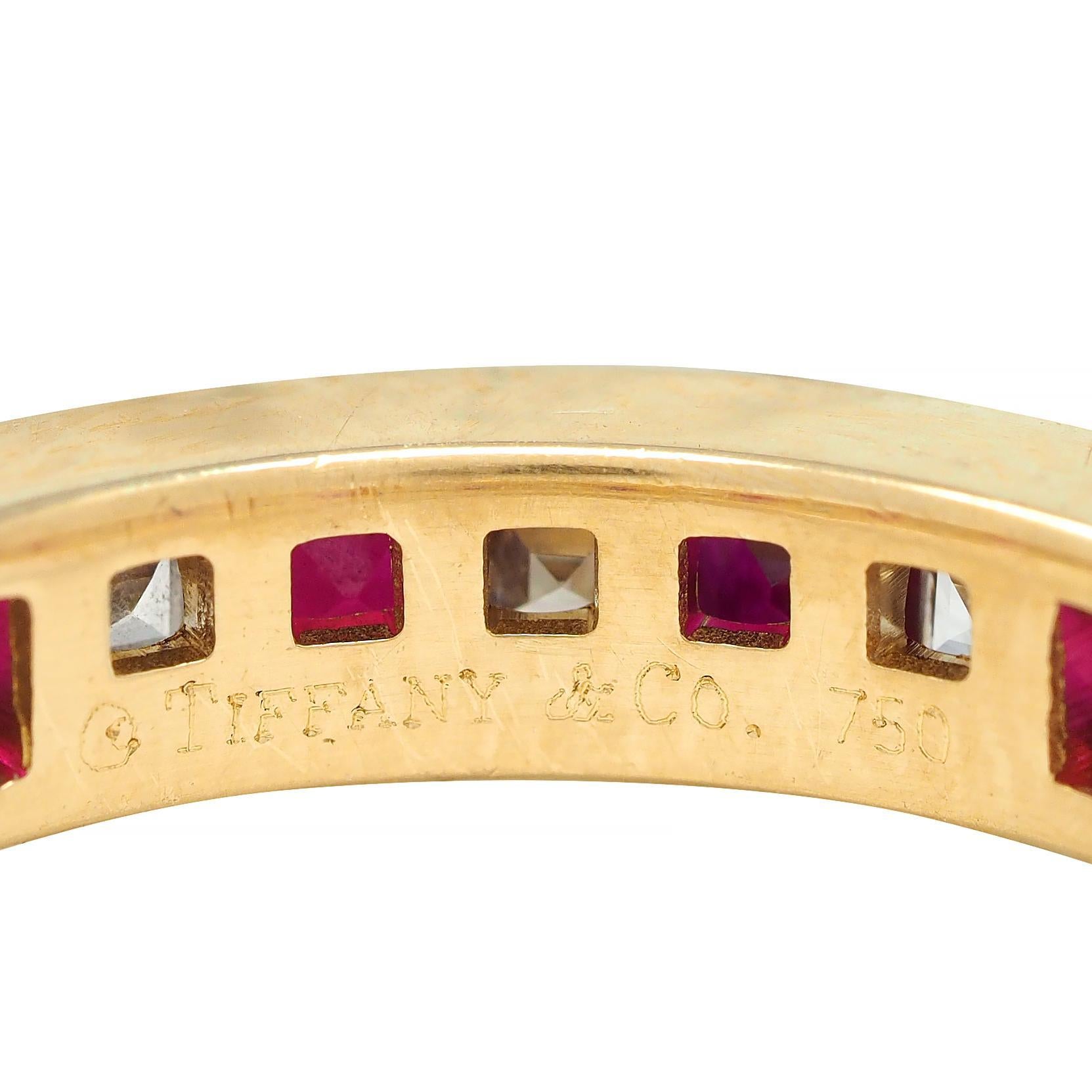 Tiffany & Co. 1.94 CTW Step Cut Diamond Ruby 18 Karat Yellow Gold Eternity Band For Sale 3