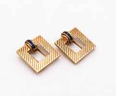 Tiffany & Co. 1940 Art Deco Square Dress Clips In 14Kt Yellow Gold With Sapphire