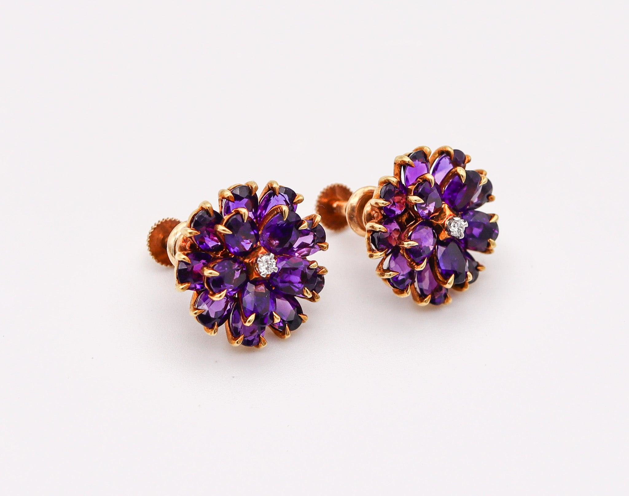 Oval Cut TIFFANY & CO. 1940 Clips Earrings In 14Kt Yellow Gold With Russian Amethysts For Sale