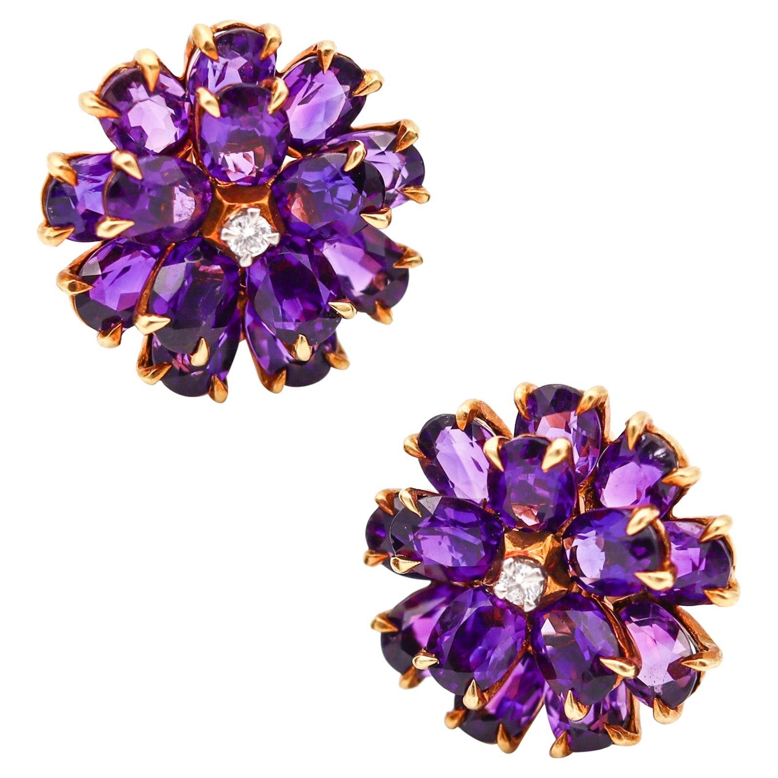 TIFFANY & CO. 1940 Clips Earrings In 14Kt Yellow Gold With Russian Amethysts