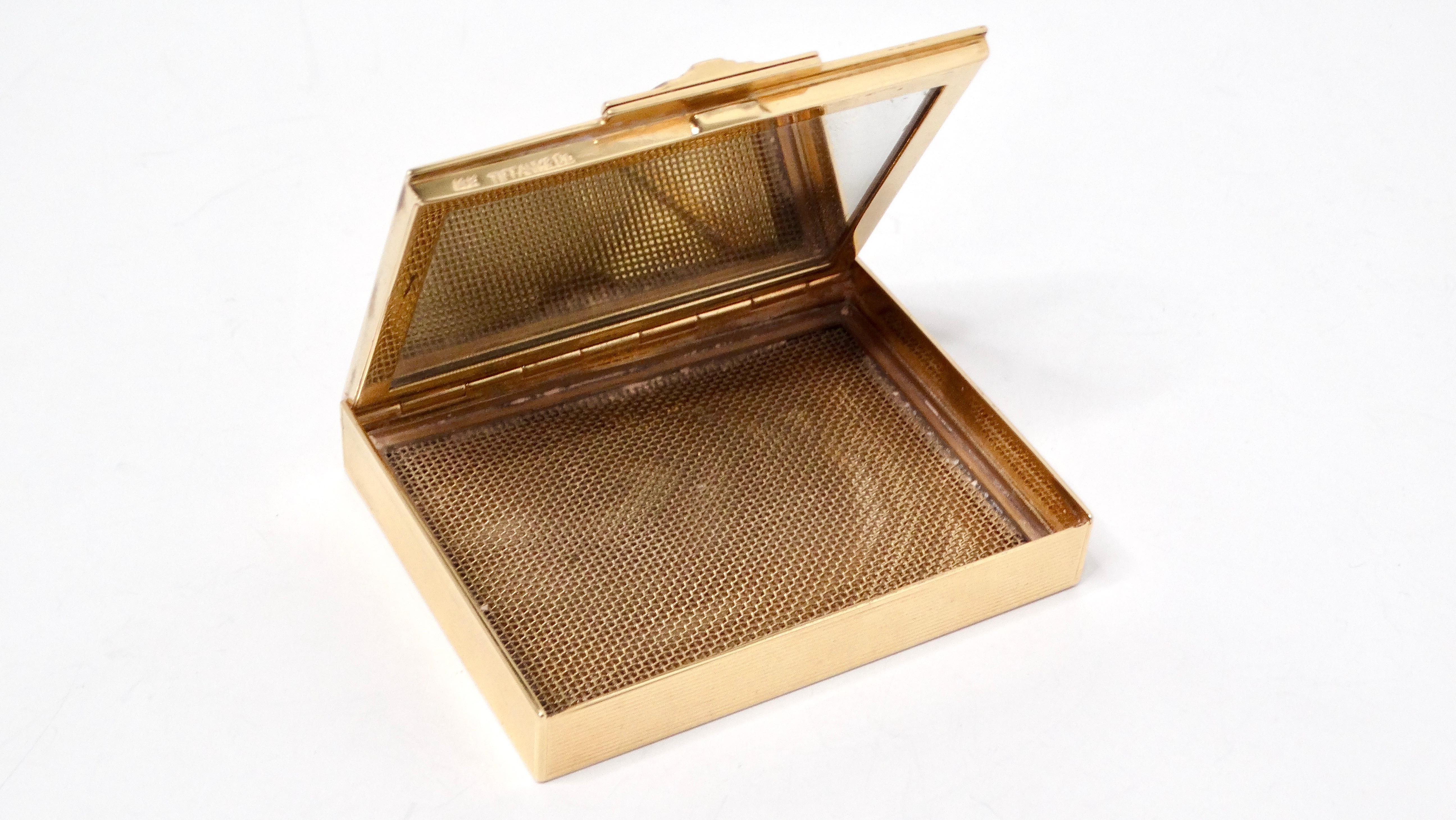 Tiffany & Co 1940s Caja compacta de oro de 14 quilates con espejo y detalle de rubíes en venta 5