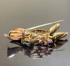 Tiffany & Co. 1940s 14K Gold Vintage Ruby and Aquamarine Tiffany Brooch