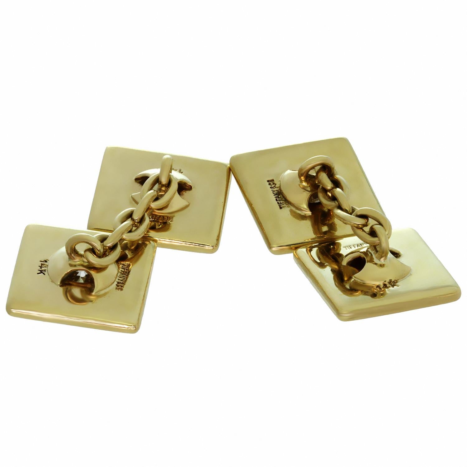 Tiffany & Co. 1940s Diamond Yellow Gold Square Cufflinks In Good Condition In New York, NY