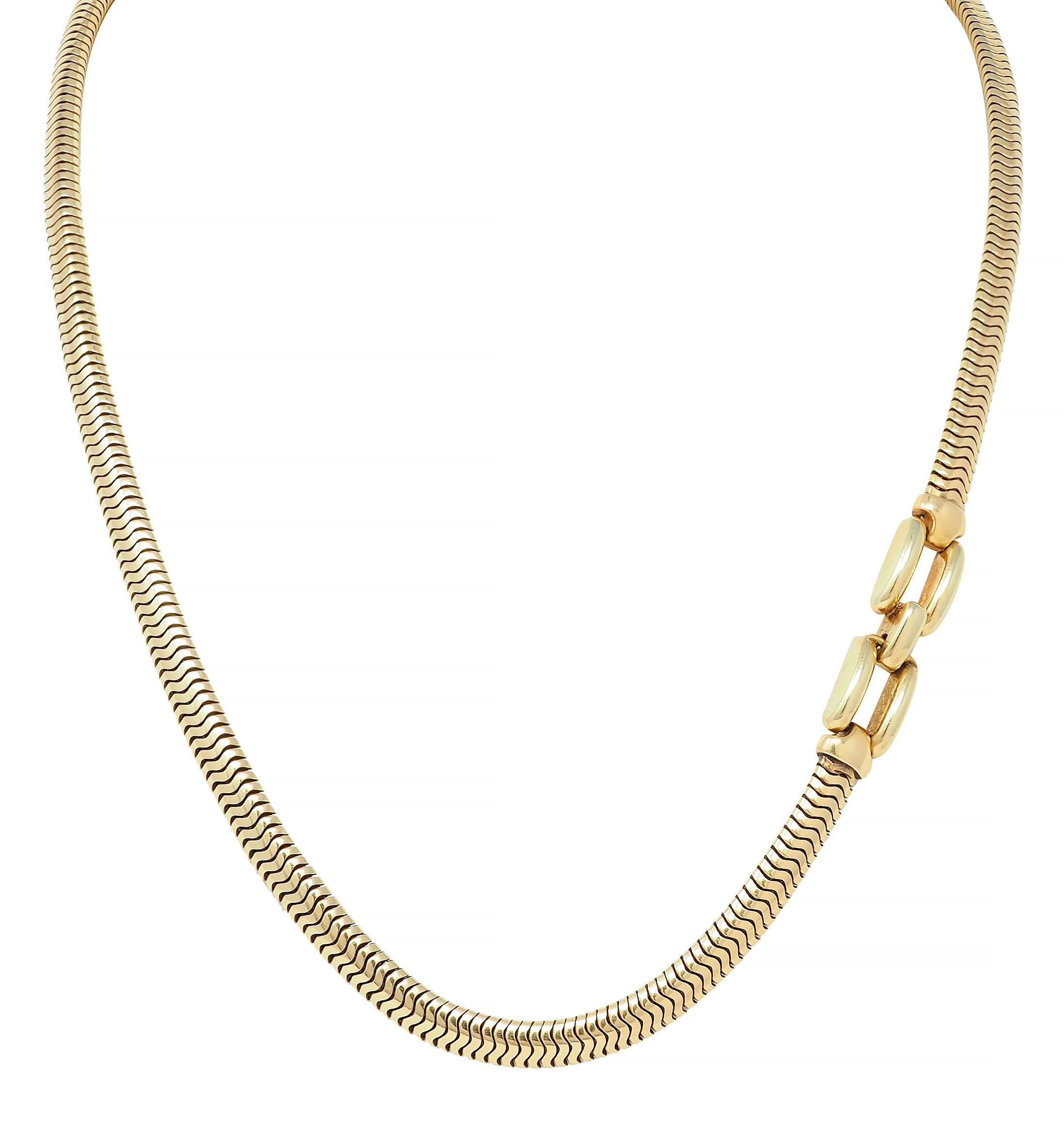 Tiffany & Co. 1940's Retro 14 Karat Yellow Gold Vintage Snake Chain Necklace 1