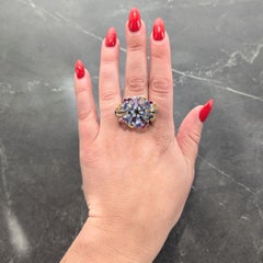 Tiffany & Co. 1940s Retro Sapphire Diamond 18K Gold Vintage Floral Cocktail Ring