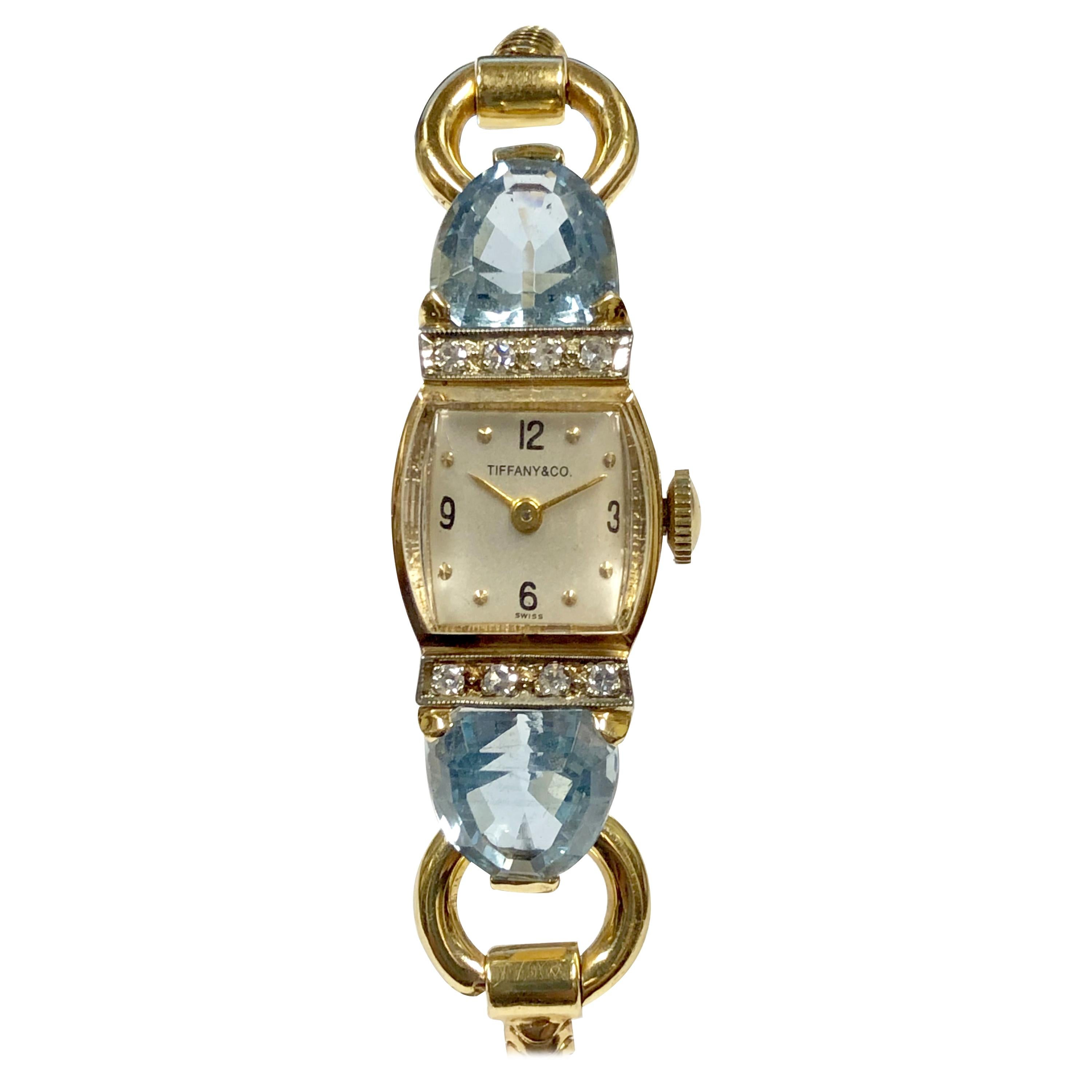 Tiffany & Co. 1940s Yellow Gold and Gem Set Ladies Mechanical Wristwatch