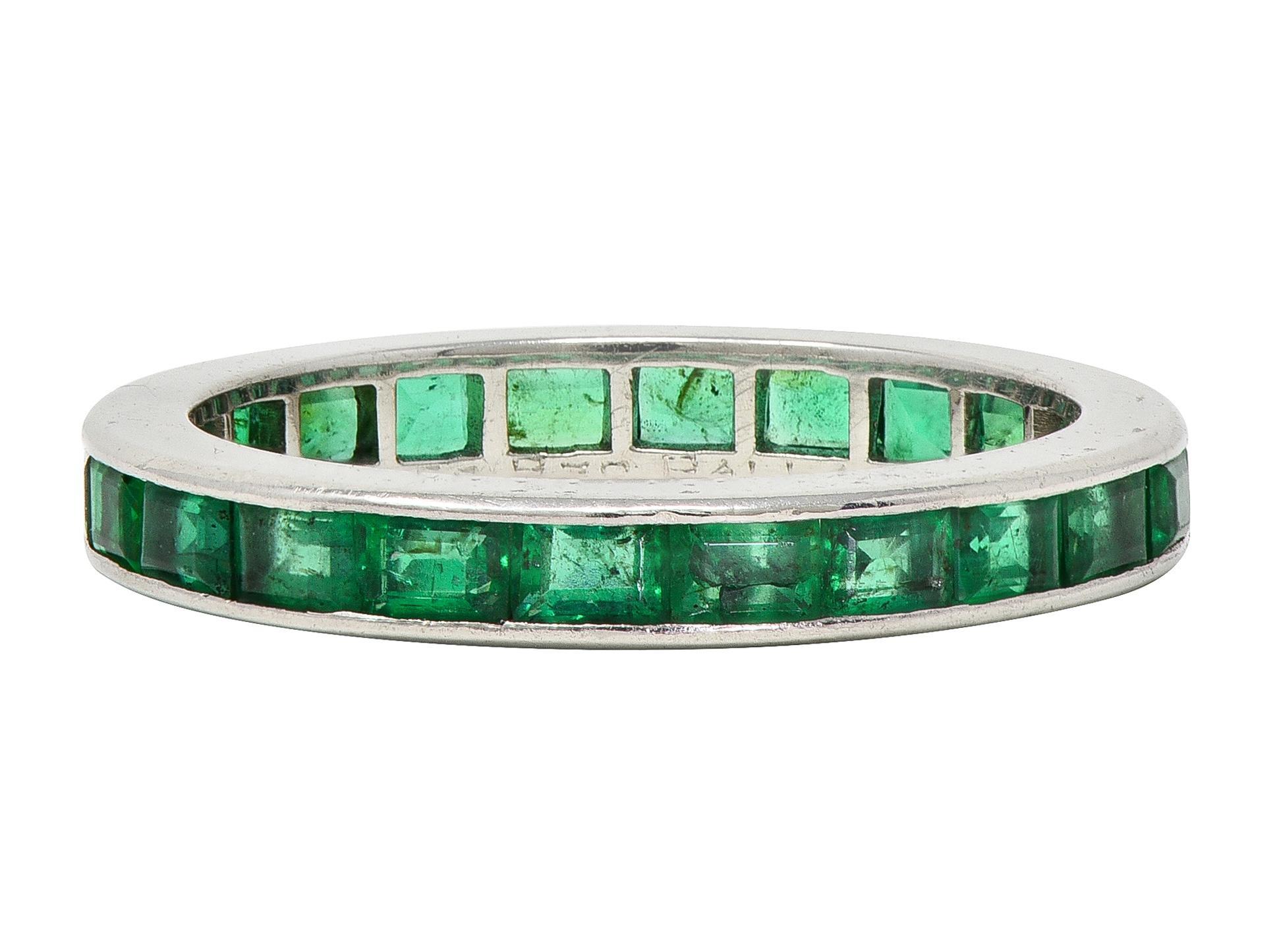 Emerald Cut Tiffany & Co. 1950 1.89 CTW Emerald Platinum Vintage Channel Eternity Band Ring For Sale