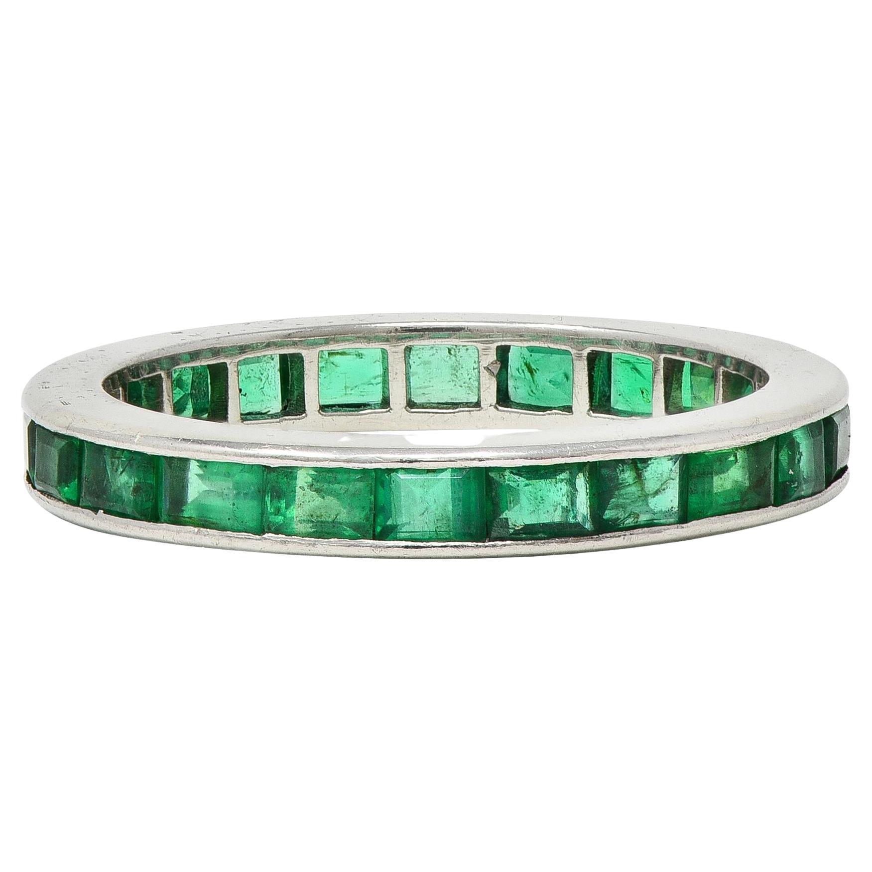 Tiffany & Co. 1950 1.89 CTW Emerald Platinum Vintage Channel Eternity Band Ring For Sale