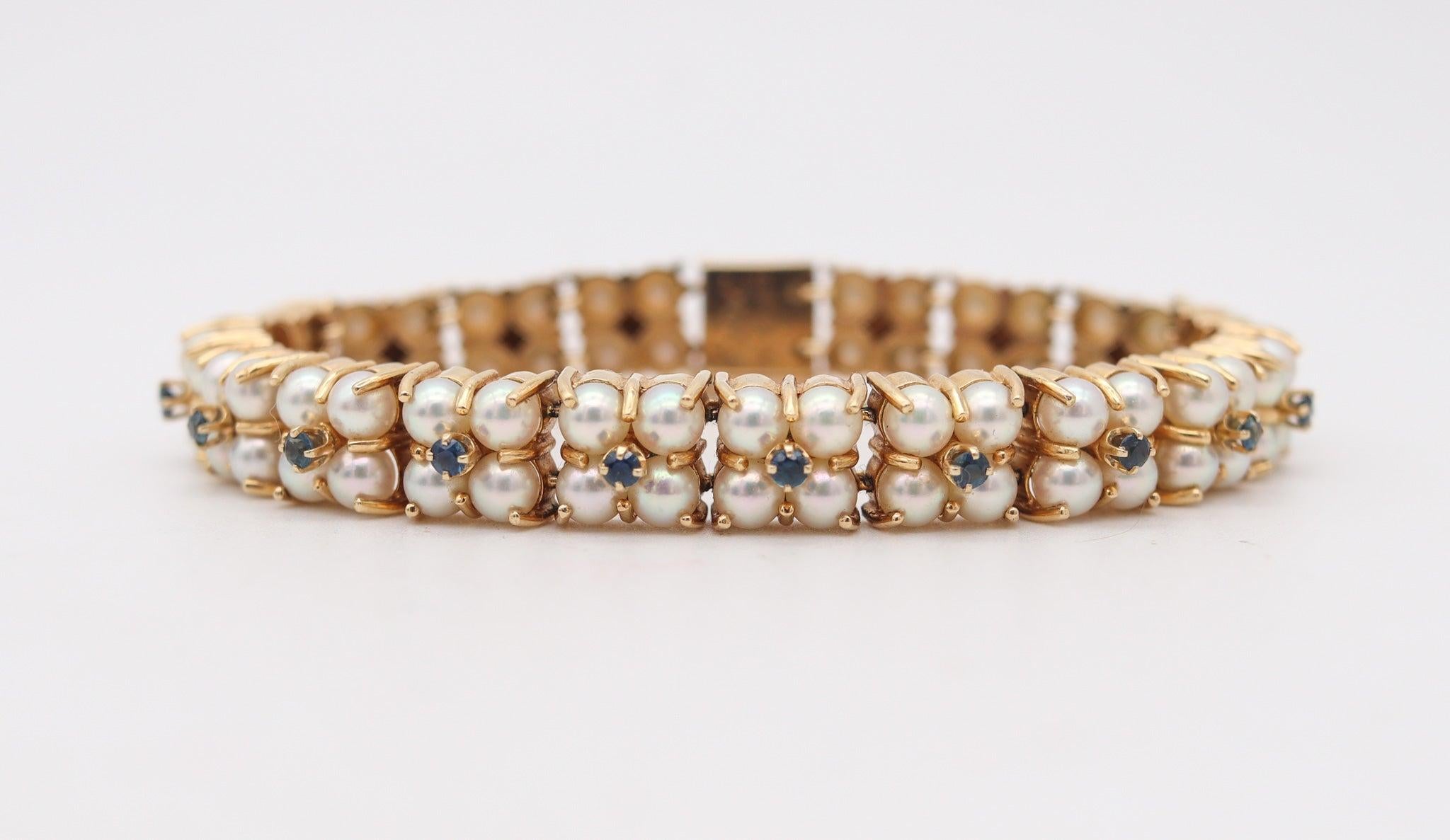 Modernist TIFFANY & CO. 1950 Classic Bracelet In 14Kt Gold With Sapphires And White Pearls For Sale