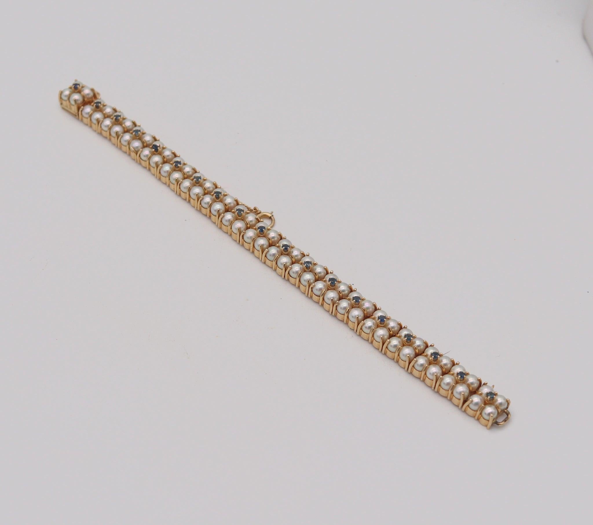 Women's TIFFANY & CO. 1950 Classic Bracelet In 14Kt Gold With Sapphires And White Pearls For Sale