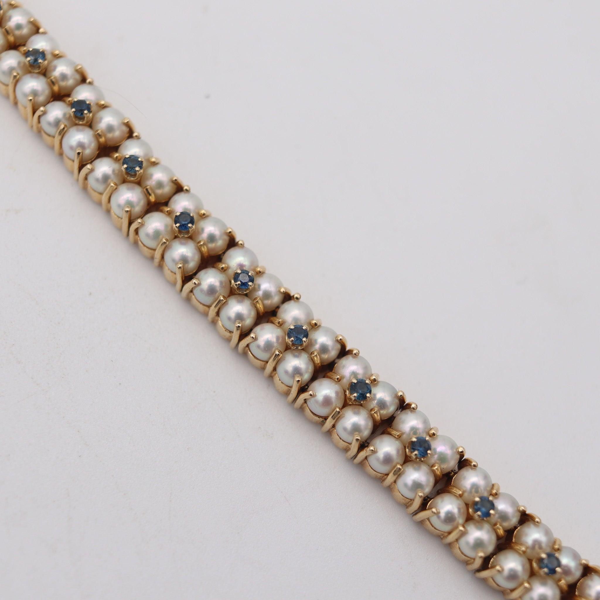 TIFFANY & CO. 1950 Classic Bracelet In 14Kt Gold With Sapphires And White Pearls For Sale 1
