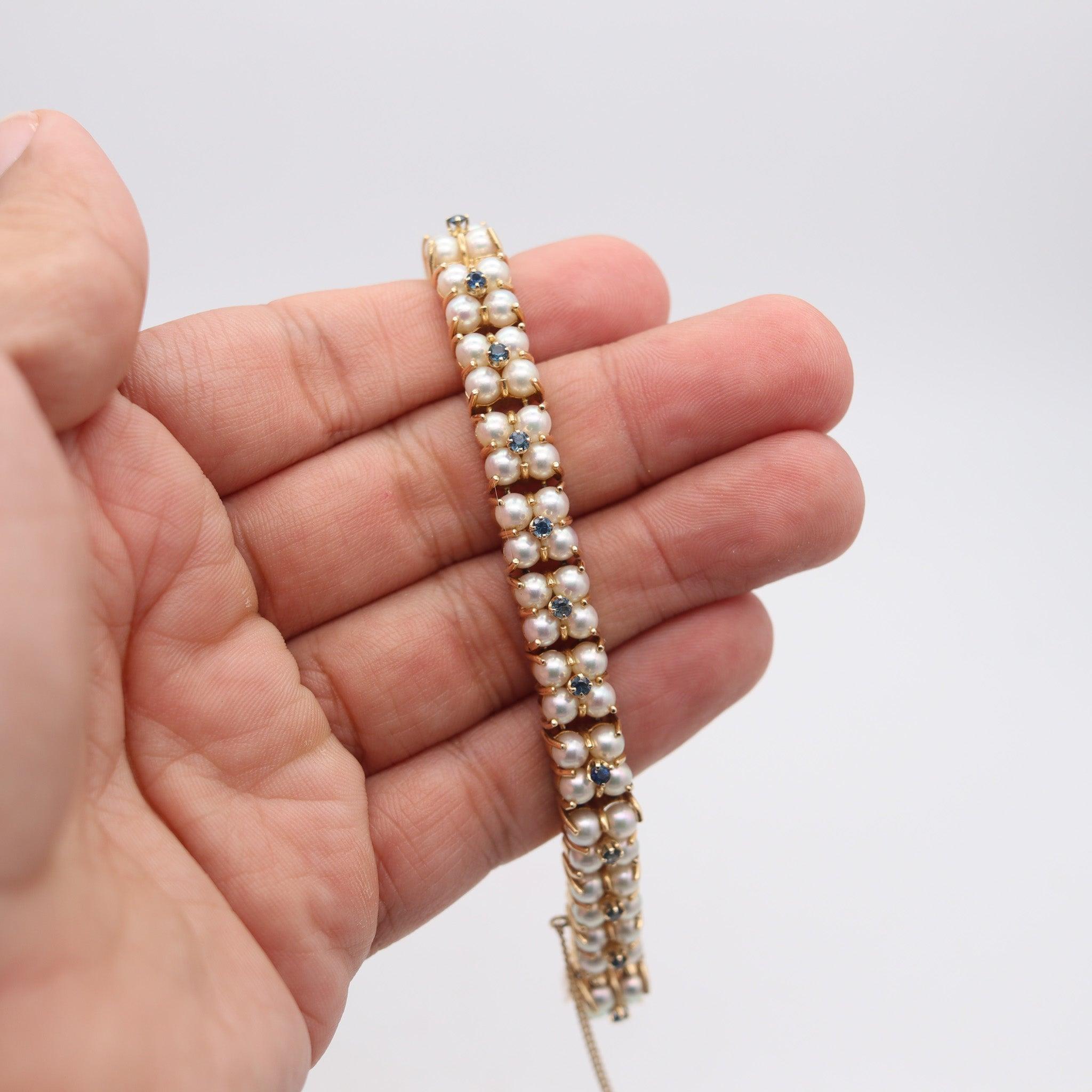 TIFFANY & CO. 1950 Classic Bracelet In 14Kt Gold With Sapphires And White Pearls For Sale 2