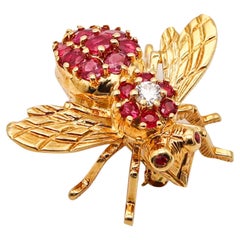 TIFFANY & CO. 1950 Queen-Bee Brooch 18Kt Gold With 1.81 Ctw In Rubies & Diamonds