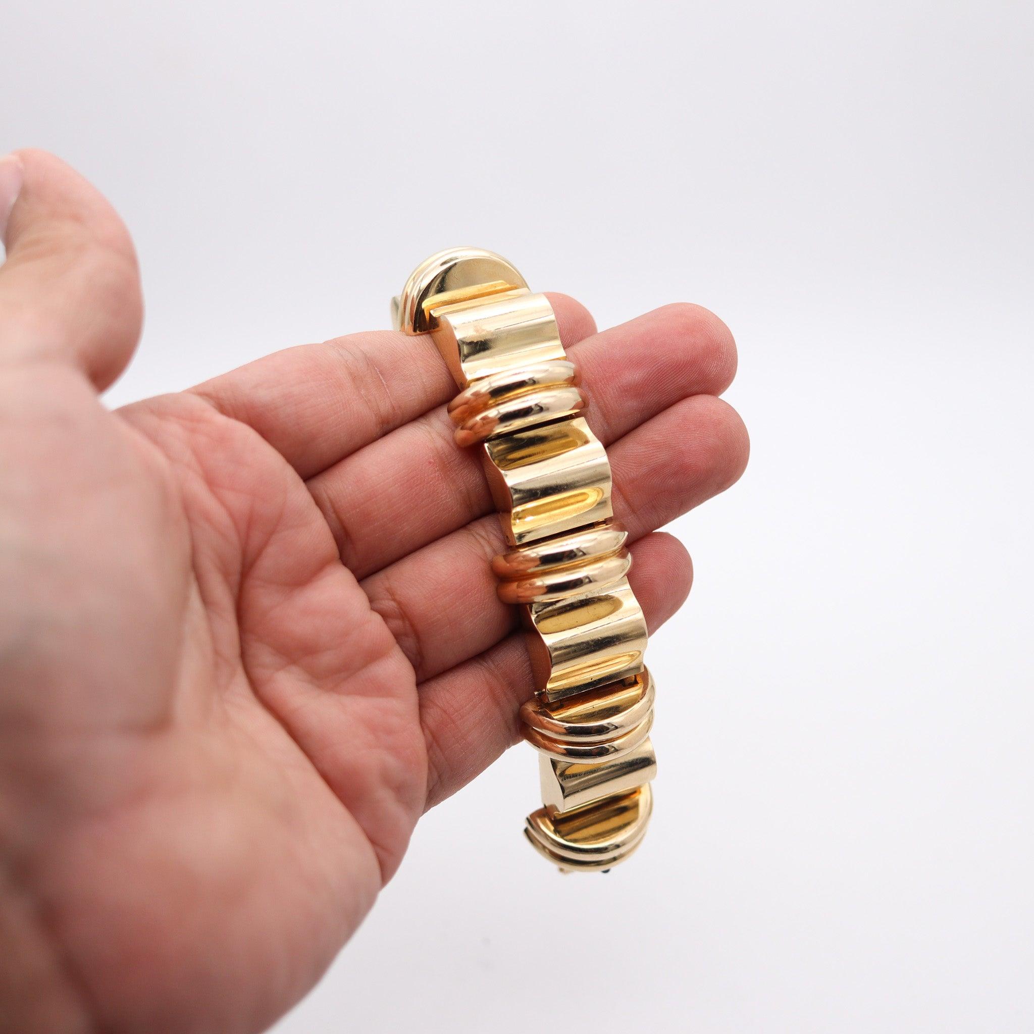 TIFFANY & CO. 1950 Retro Modernist Geometric Bracelet In Solid 14Kt Yellow Gold For Sale 5