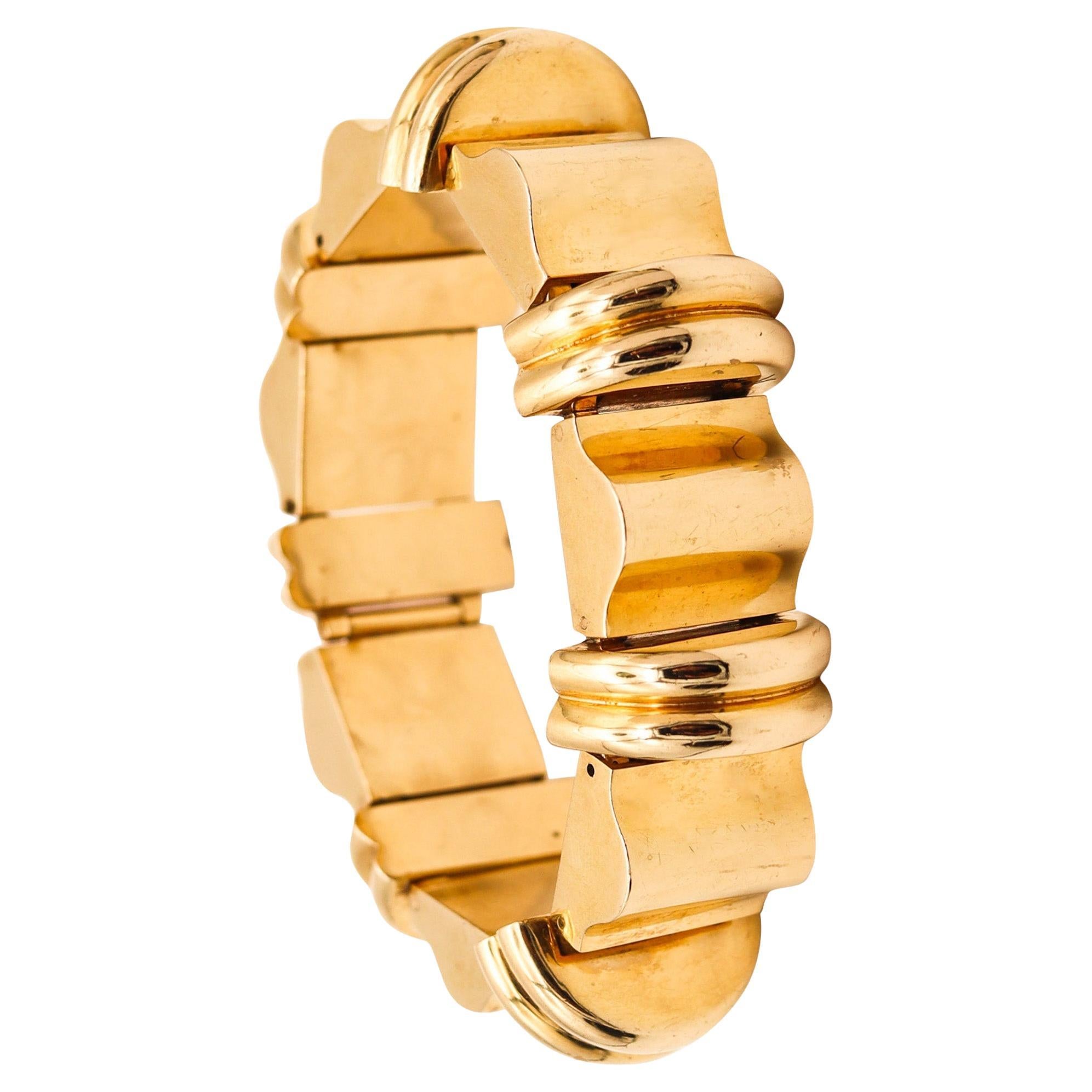 TIFFANY & CO. 1950 Retro Modernist Geometric Bracelet In Solid 14Kt Yellow Gold