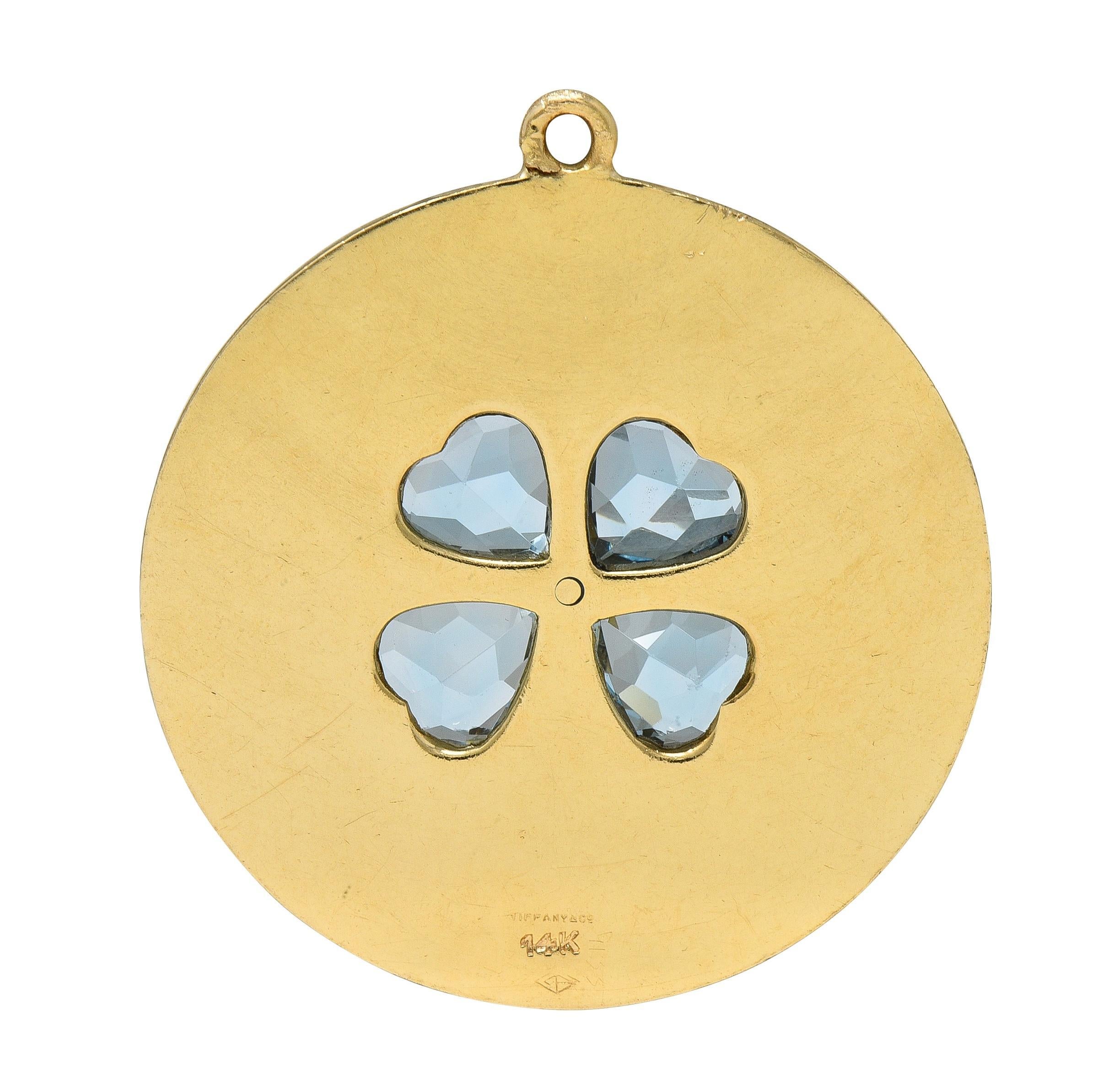 Moderne Tiffany & Co. 1950's Aquamarine Diamond 14K Gold Vintage Four Leaf Clover Charm (breloque en forme de trèfle à quatre feuilles) en vente