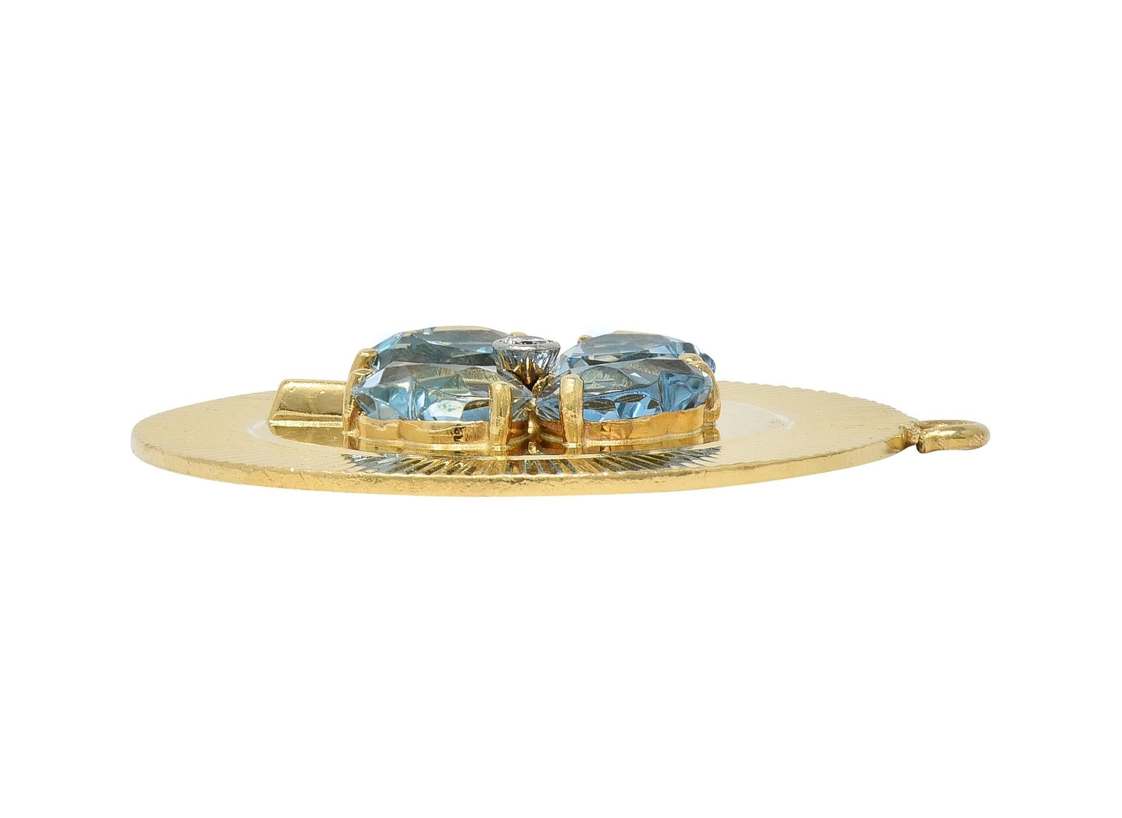 Tiffany & Co. 1950's Aquamarine Diamond 14K Gold Vintage Four Leaf Clover Charm (breloque en forme de trèfle à quatre feuilles) en vente 1
