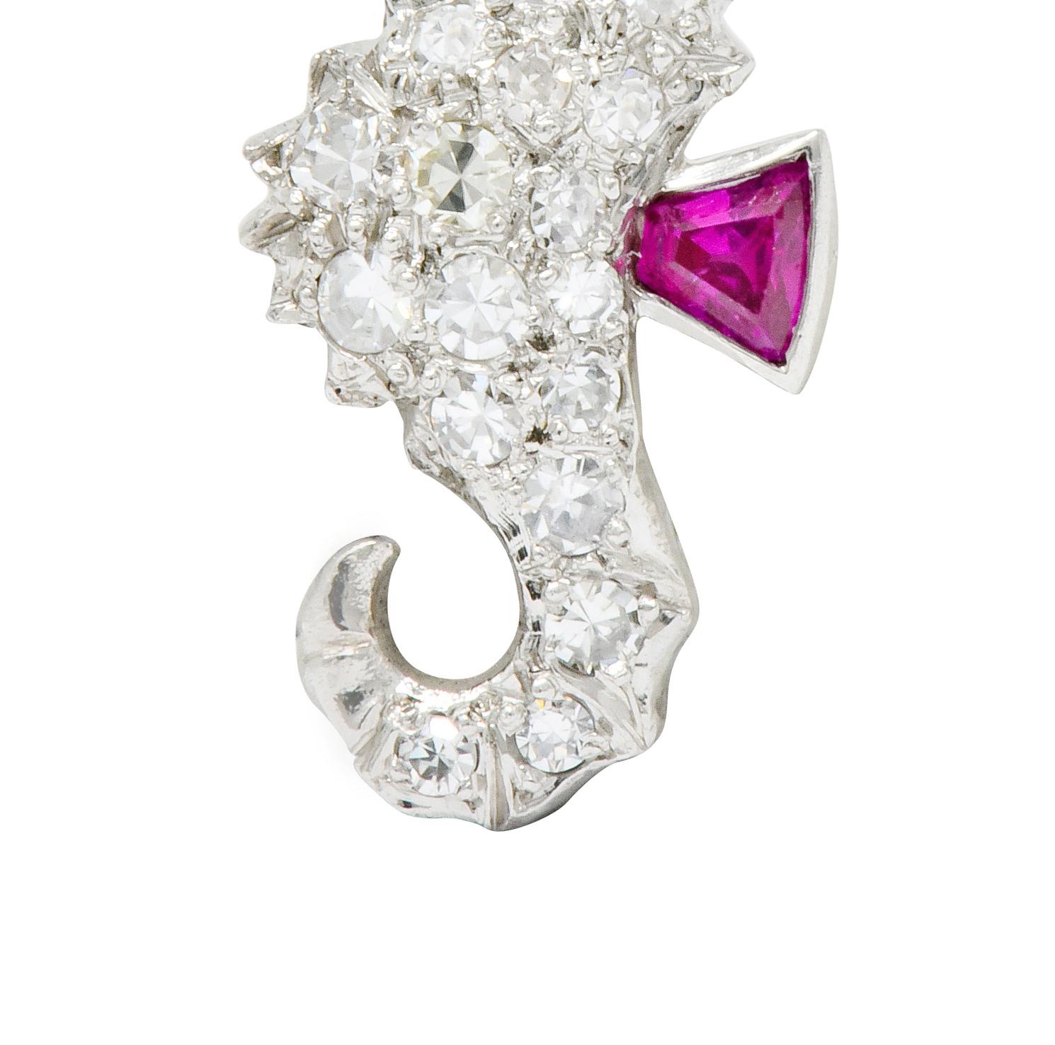 Tiffany & Co. 1950s Diamond Demantoid Garnet Ruby Platinum Seahorse Charm In Excellent Condition In Philadelphia, PA