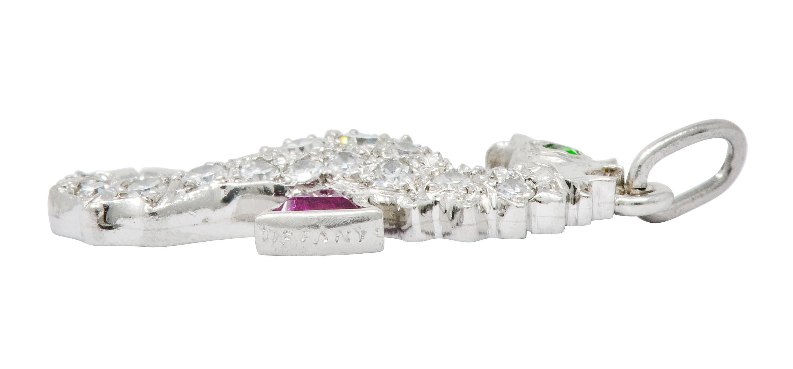 Women's or Men's Tiffany & Co. 1950s Diamond Demantoid Garnet Ruby Platinum Seahorse Charm