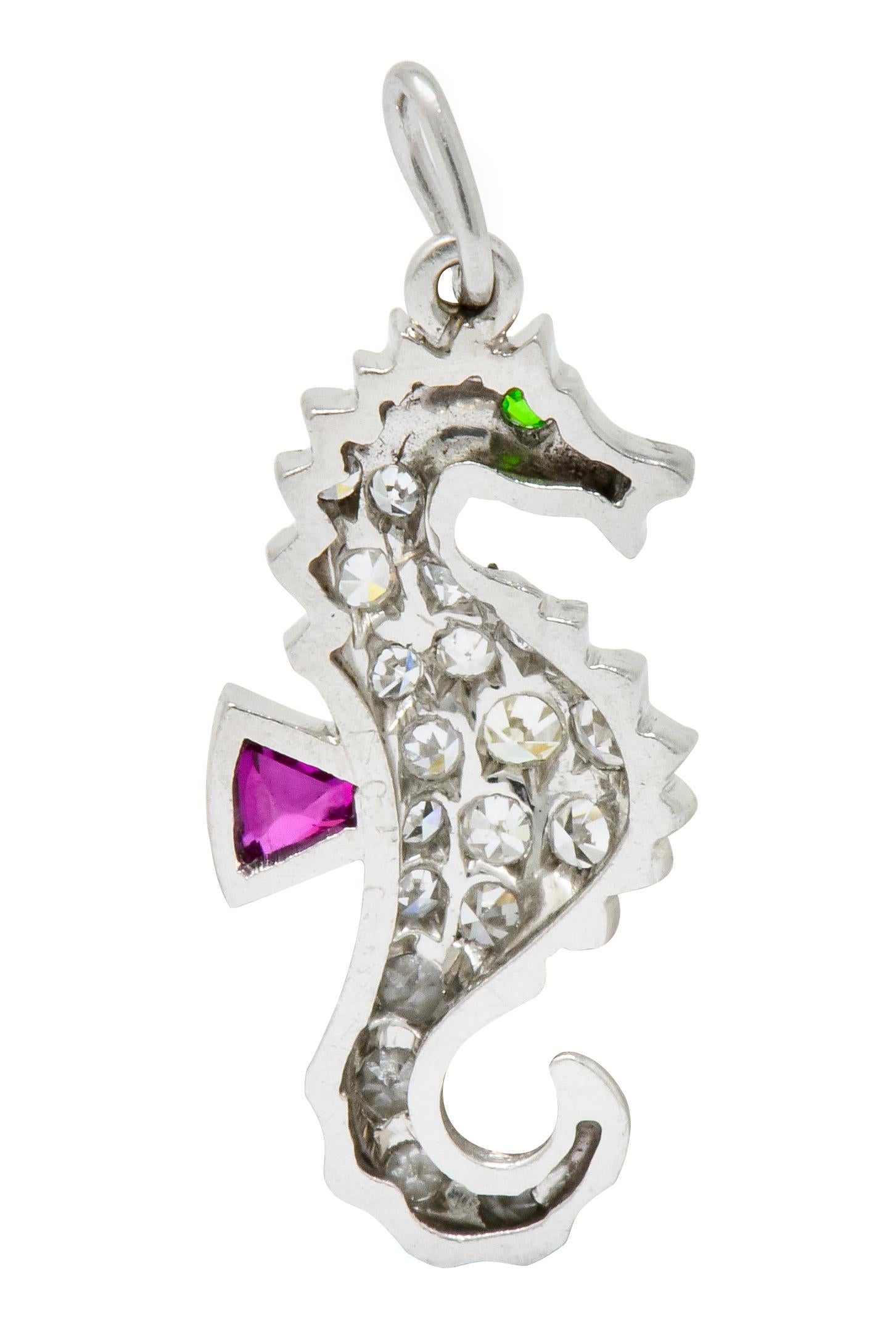 Tiffany & Co. 1950s Diamond Demantoid Garnet Ruby Platinum Seahorse Charm 2