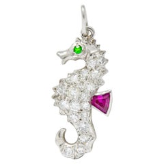 Tiffany & Co. 1950s Diamond Demantoid Garnet Ruby Platinum Seahorse Charm