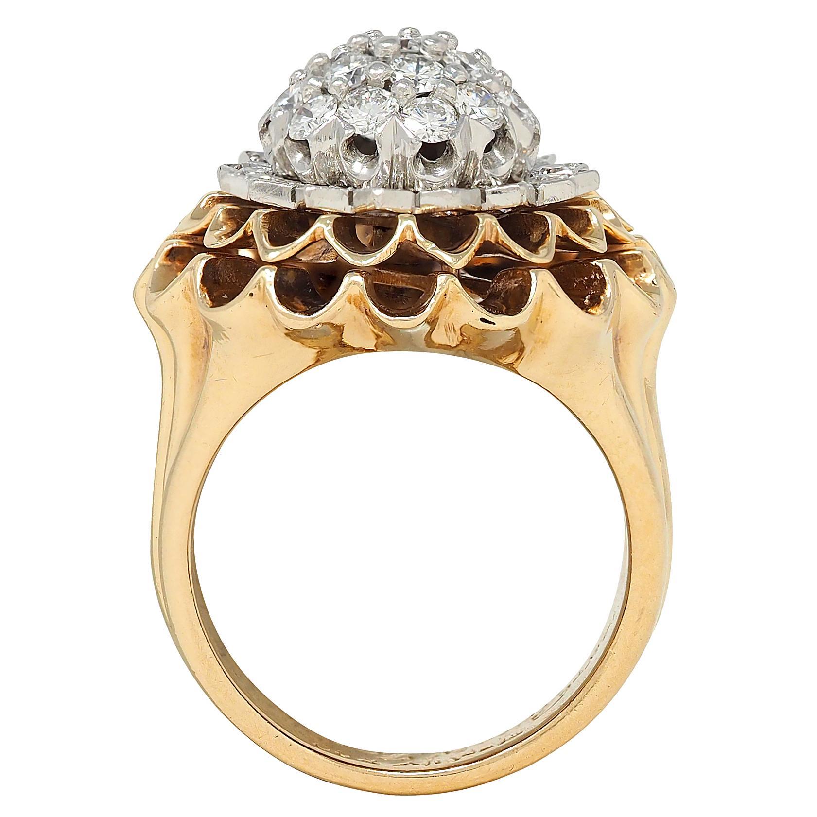 Tiffany & Co. 1950 Anillo Crisantemo Vintage Platino Oro 14K Moderno en venta