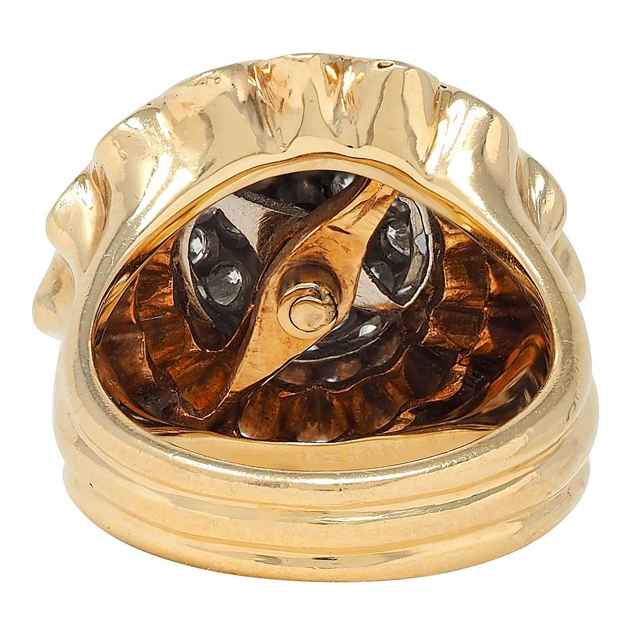 Tiffany & Co. 1950 Anillo Crisantemo Vintage Platino Oro 14K Corte redondo en venta