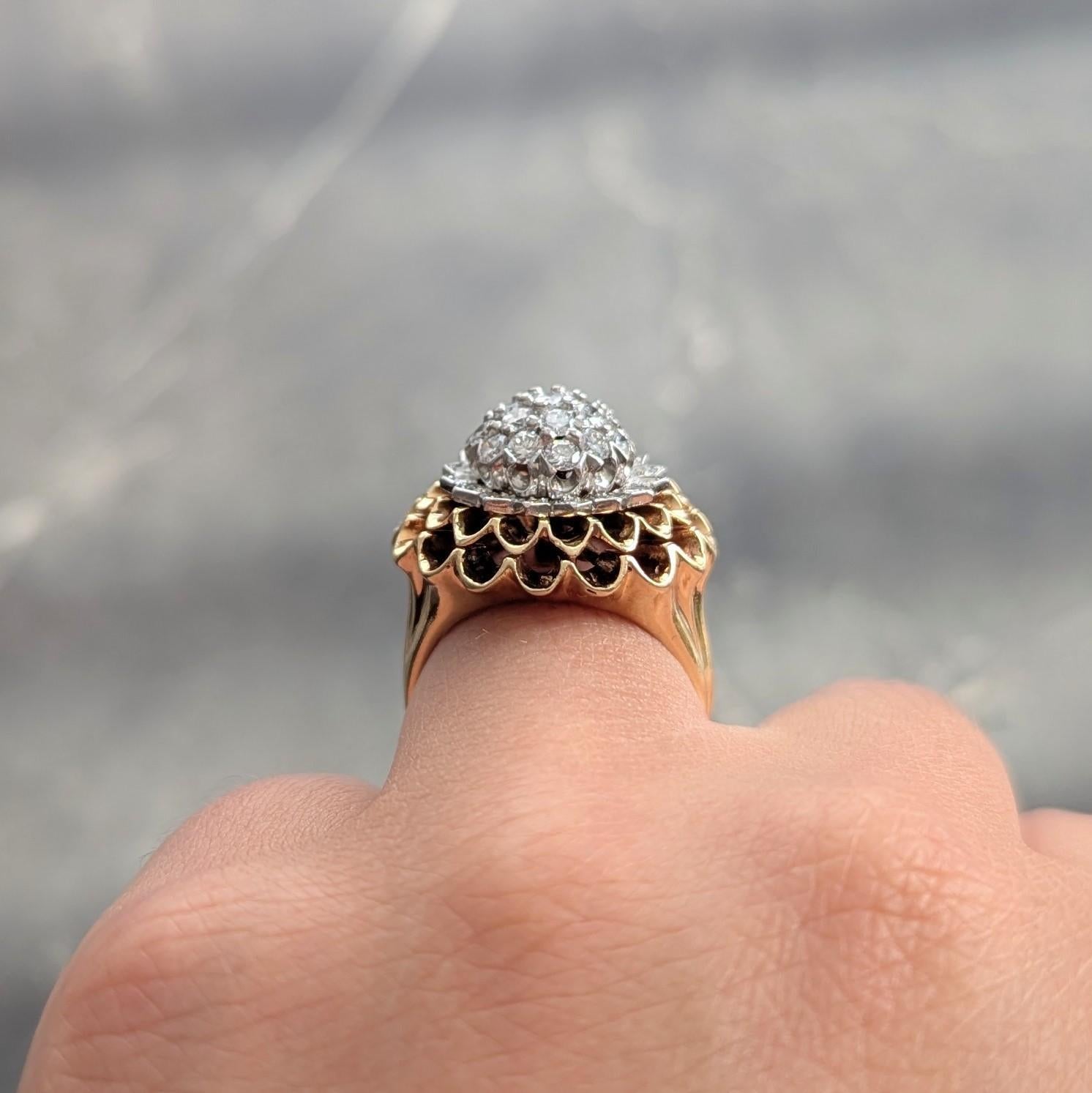 Tiffany & Co. 1950 Anillo Crisantemo Vintage Platino Oro 14K en venta 1