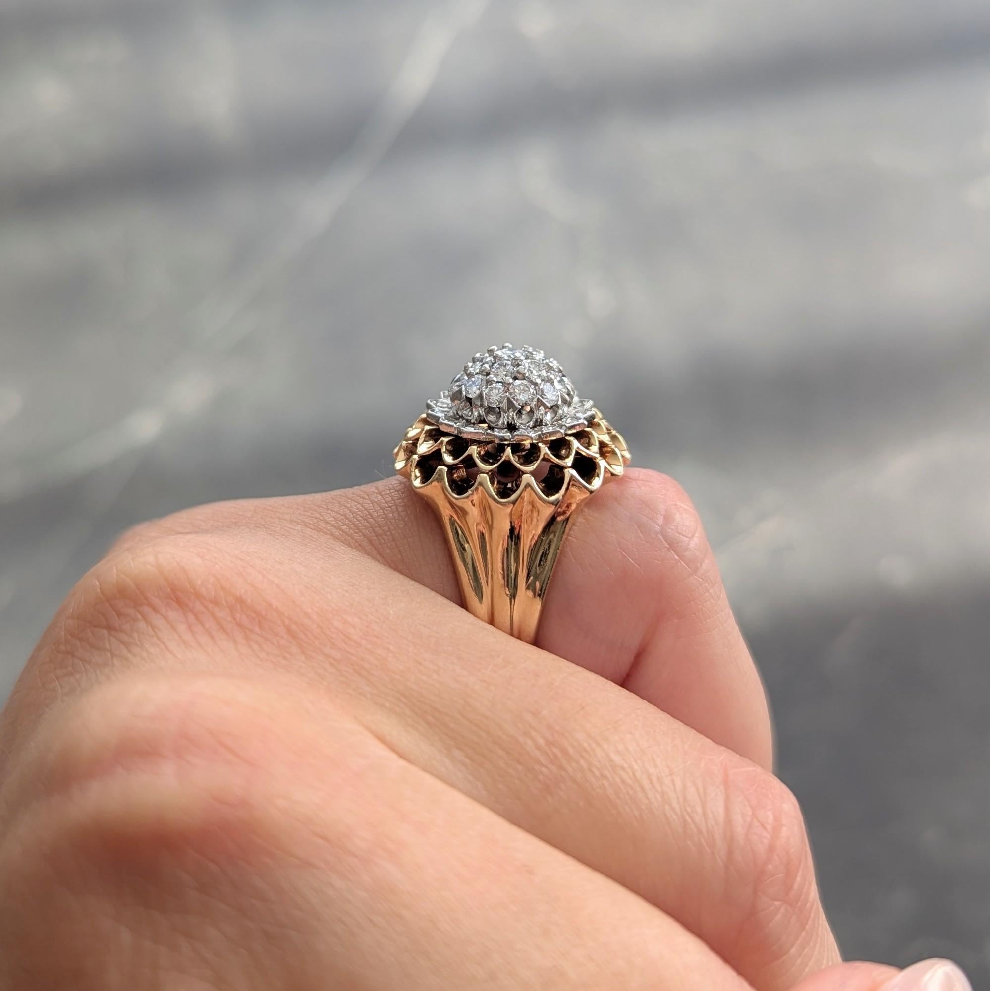 Tiffany & Co. 1950 Anillo Crisantemo Vintage Platino Oro 14K en venta 2