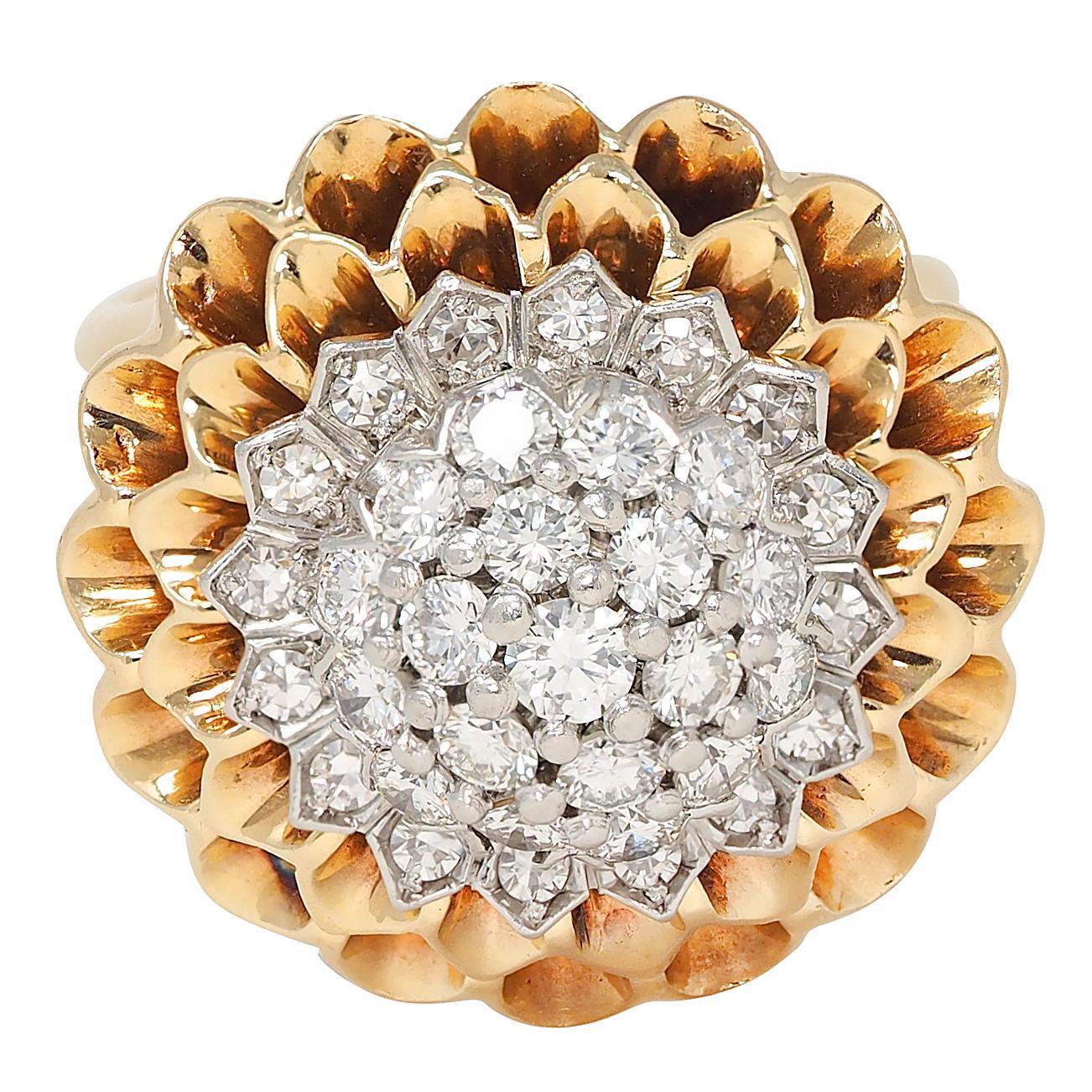 Tiffany & Co. 1950 Anillo Crisantemo Vintage Platino Oro 14K en venta