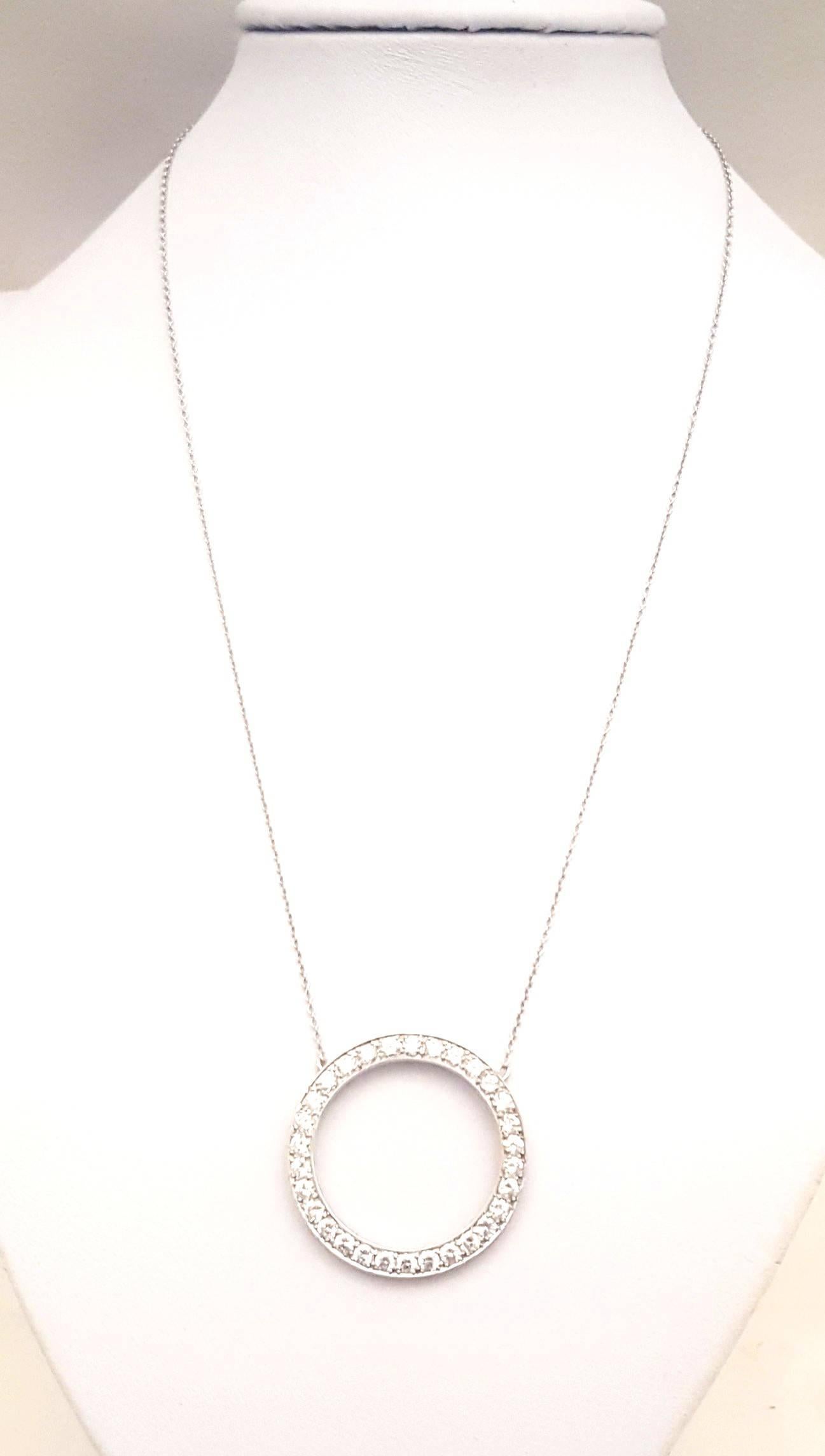The name Tiffany & Co elicits visions of fabulous jewelry!  Presenting a platinum necklace boasting the cleanest design imaginable, a circle of diamonds.  Circles have no beginning and no end and this represents a beautiful significance! 