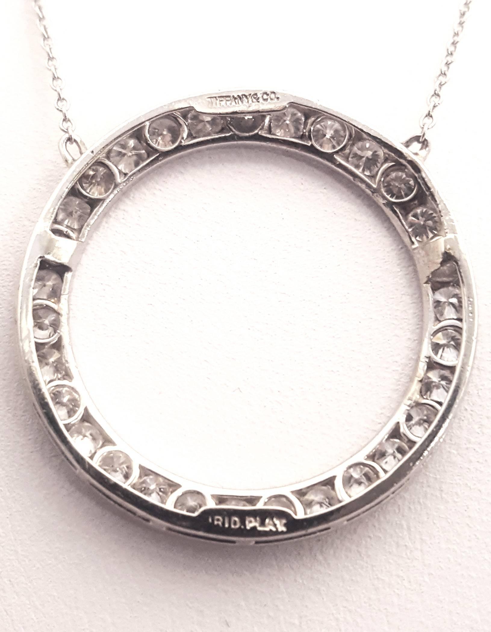 Tiffany & Co. 1950s Platinum Diamond Eternity Circle Necklace For Sale 1