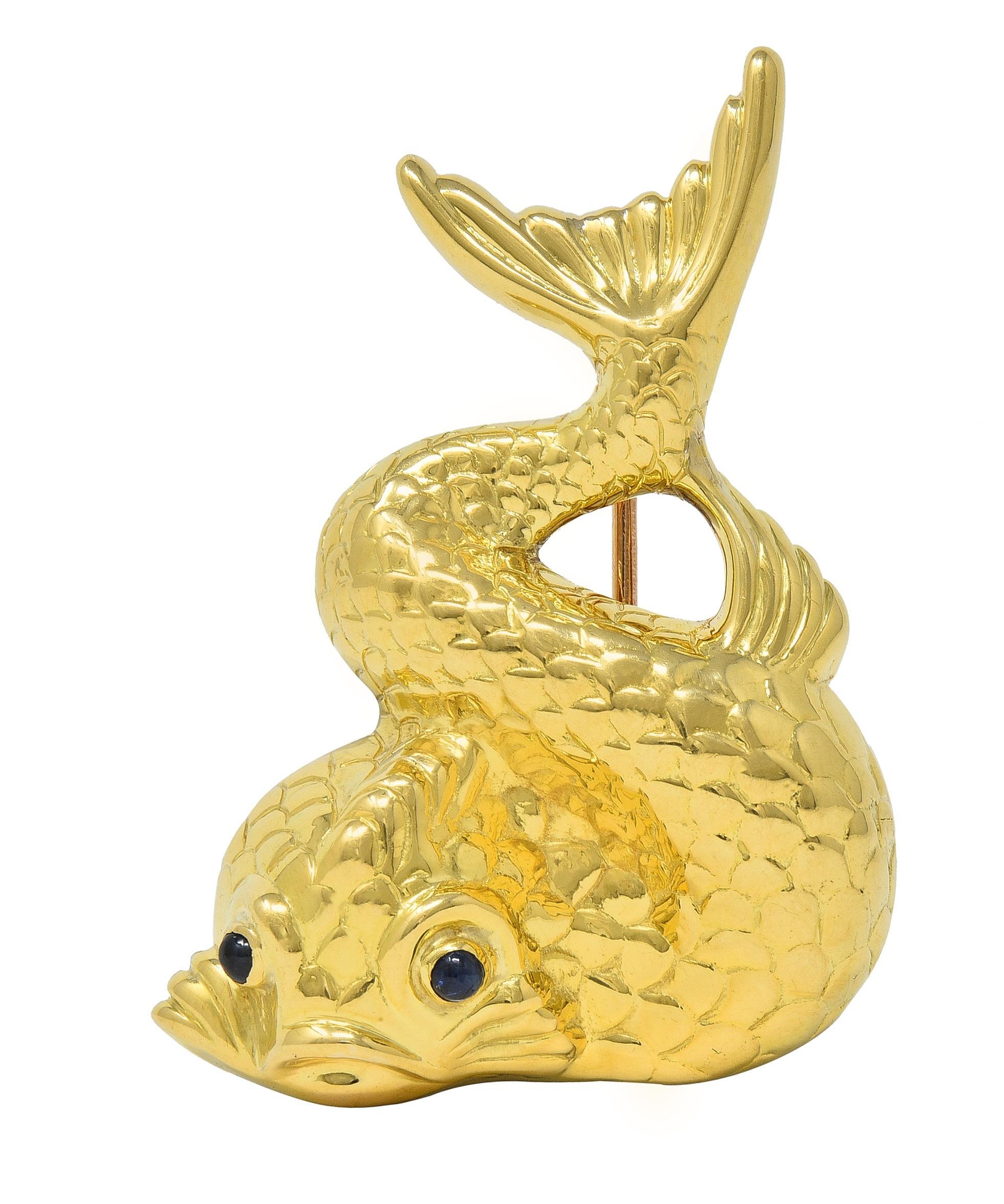 Tiffany & Co. 1950's Sapphire 18 Karat Yellow Gold Vintage Koi Fish Brooch 6
