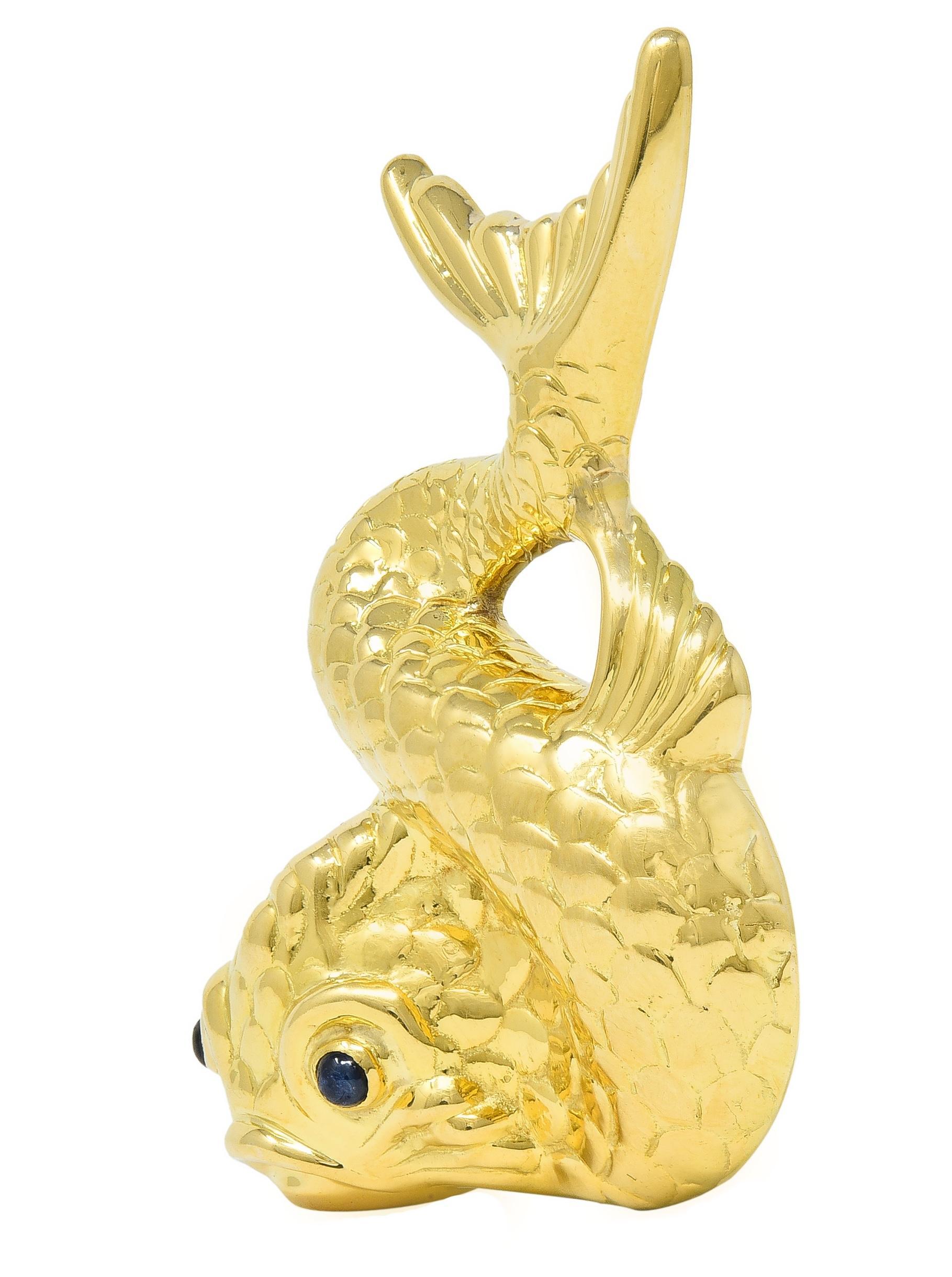 Tiffany & Co. 1950's Sapphire 18 Karat Yellow Gold Vintage Koi Fish Brooch In Excellent Condition In Philadelphia, PA