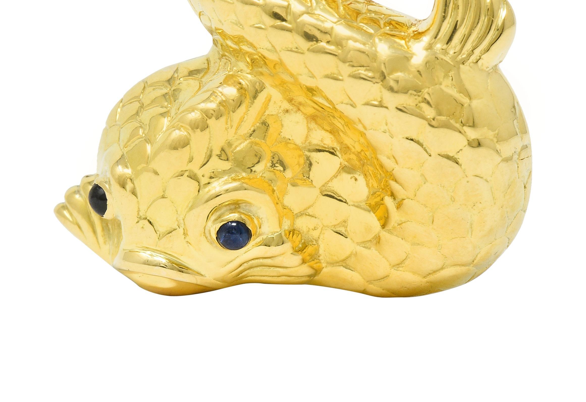 Tiffany & Co. 1950's Sapphire 18 Karat Yellow Gold Vintage Koi Fish Brooch 3