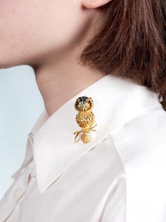 Tiffany & Co. 1950's Sapphire Diamond 18K Gold Vintage Owl Brooch
