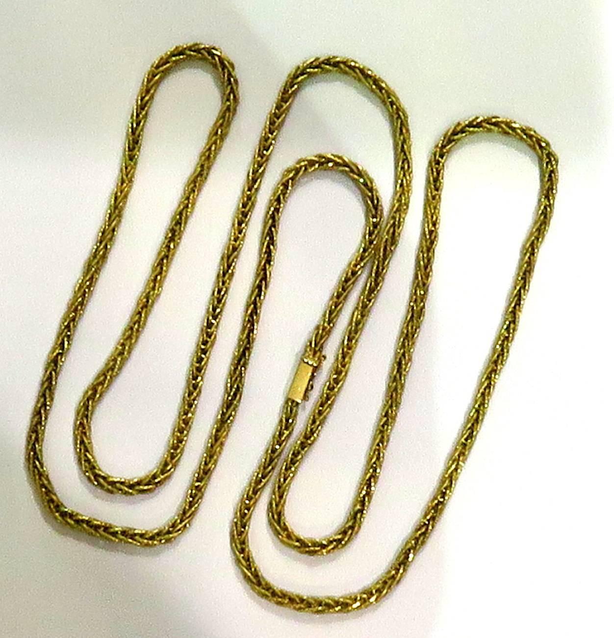 Tiffany & Co. 1950s Timeless Extra Long Gold Woven Motif Chain Necklace In Excellent Condition In Palm Beach, FL