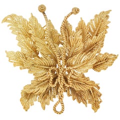 Tiffany & Co. 1960 18K Yellow Gold Vintage Twisted Rope Foliate Butterfly Brooch