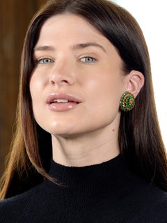 Tiffany & Co. 1960 Basse-Taille Enamel 18K Gold Vintage Flower Ear-Clip Earrings