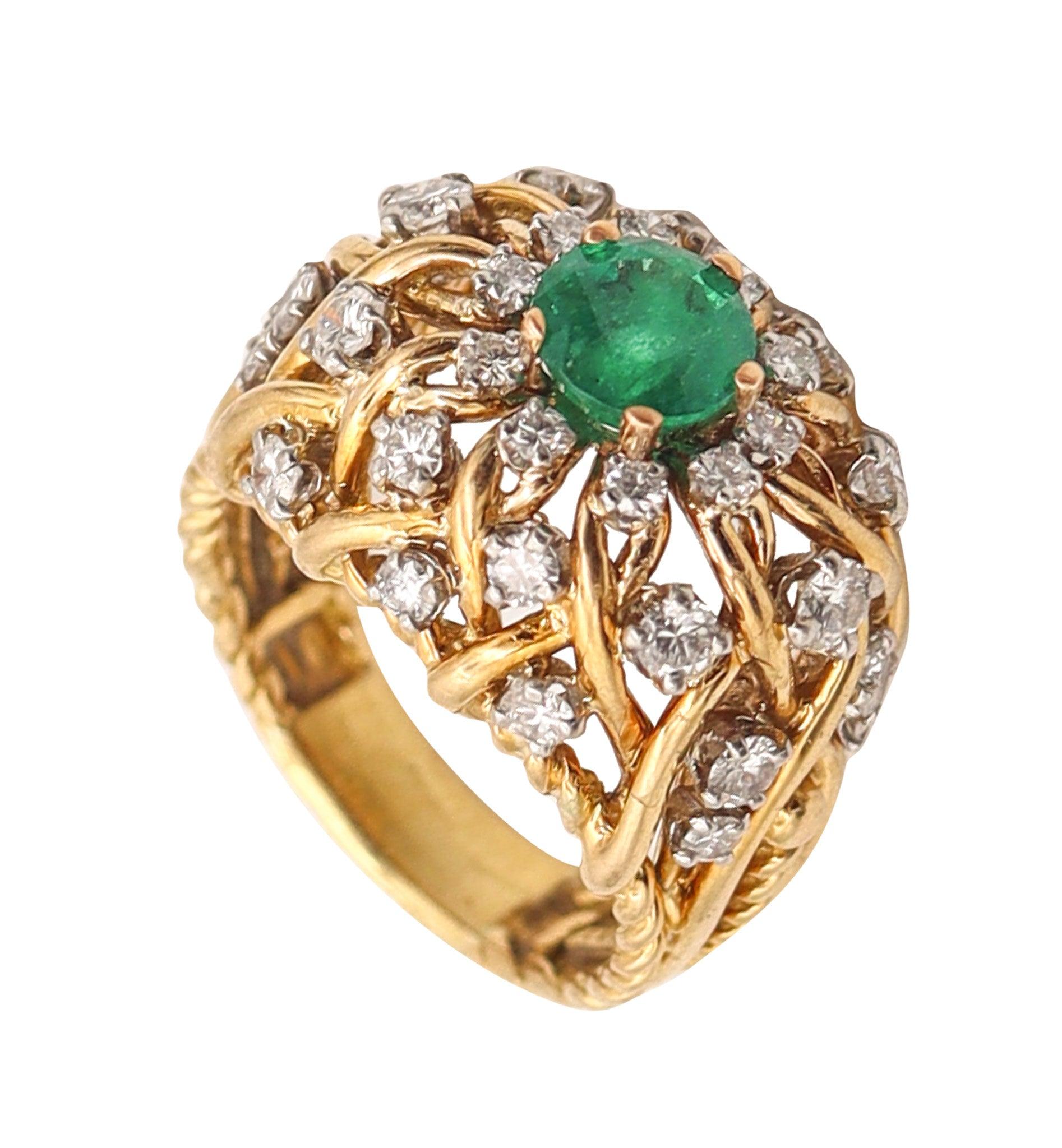 TIFFANY & CO. 1960 Cocktail Ring In 18Kt Gold With 1.89 Ctw Emerald And Diamonds