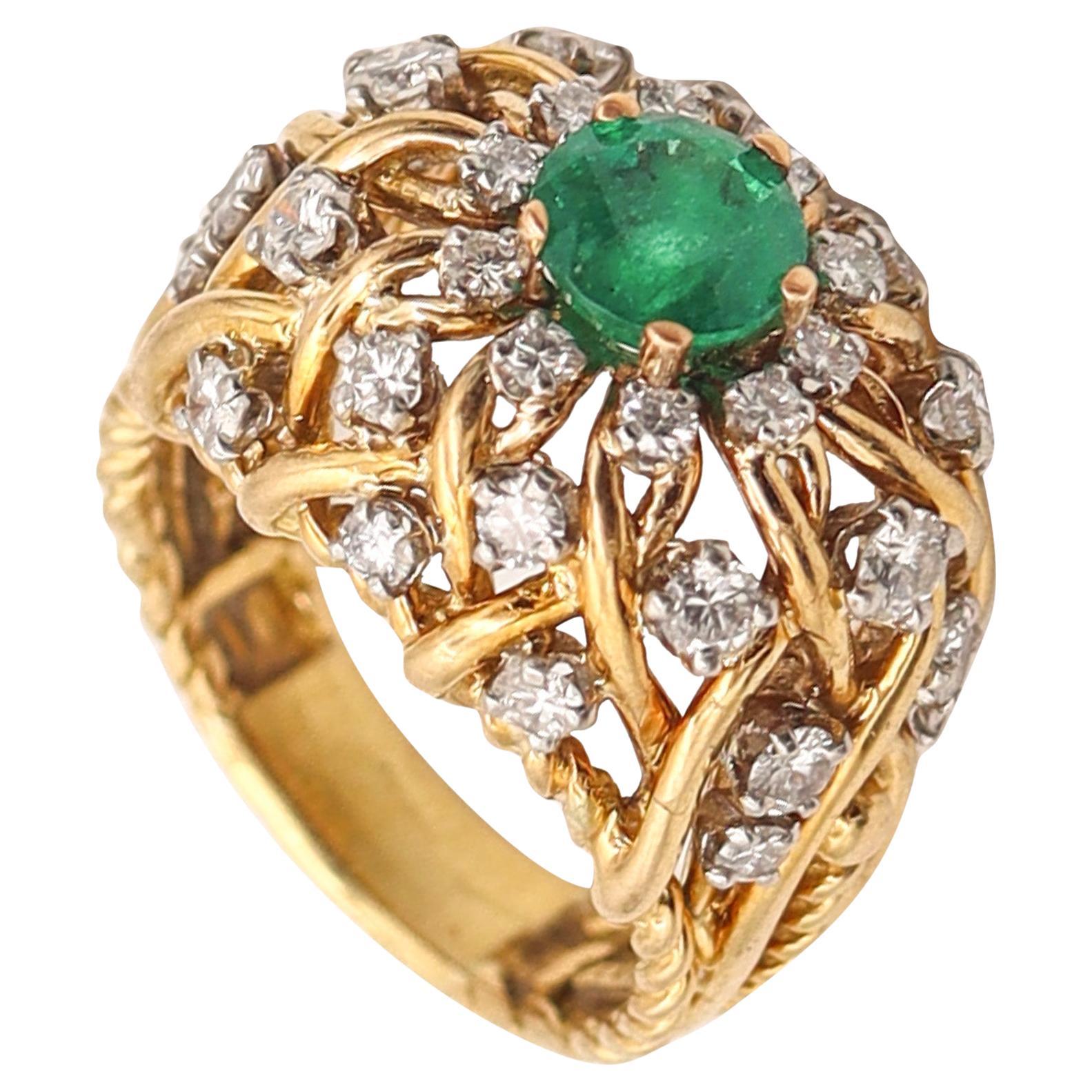 TIFFANY
CO. 1960 Cocktailring aus 18Kt Gold mit 2,89 Ctw Smaragd und Diamanten